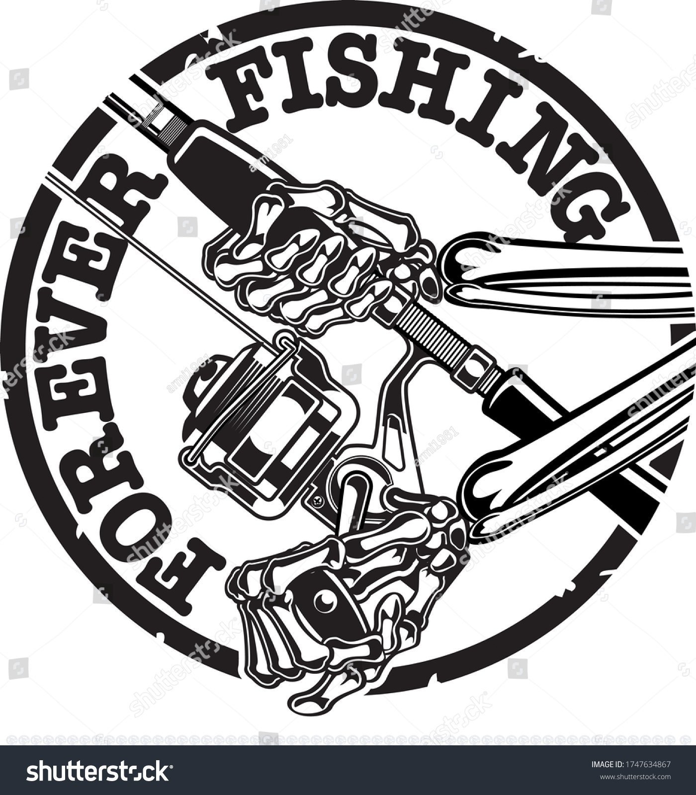 SVG of HUMAN SKELETON HOLDING FISHING ROD AND REEL svg