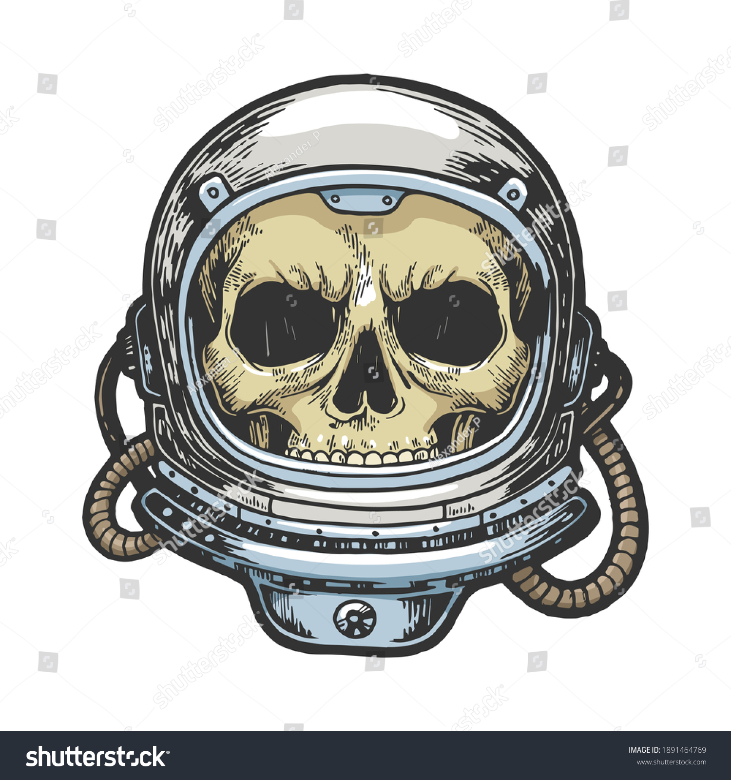 Human Skull Astronaut Helmet Sketch Engraving: Vector có sẵn (miễn phí