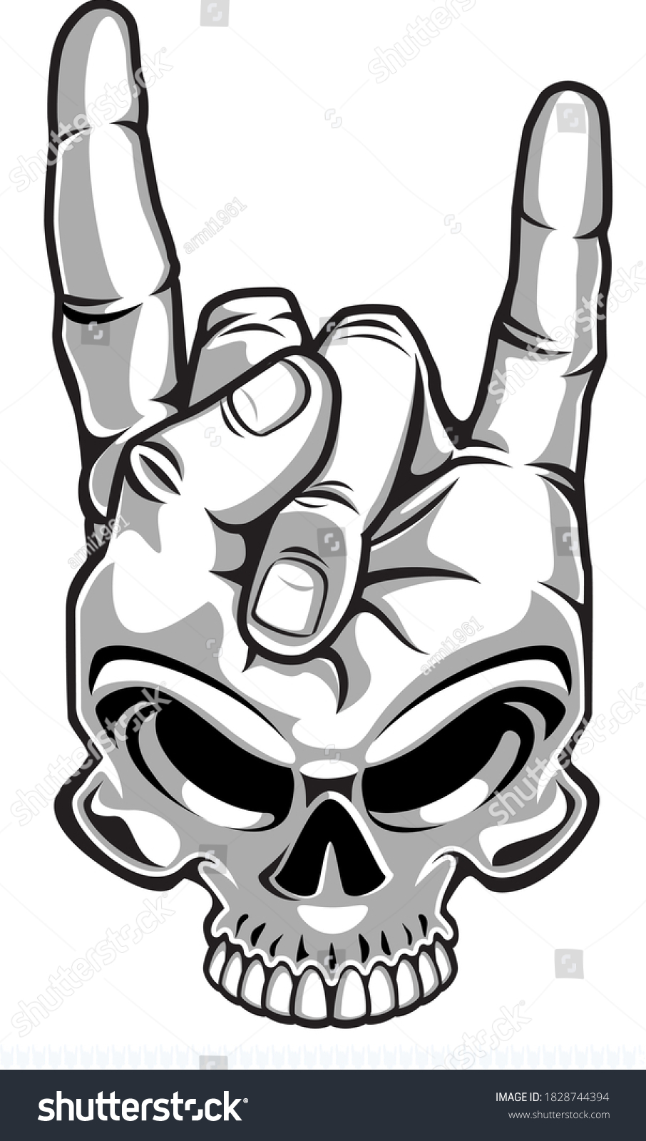 Human Skull Gestures Rock Roll Sign Stock Vector (Royalty Free) 1828744394