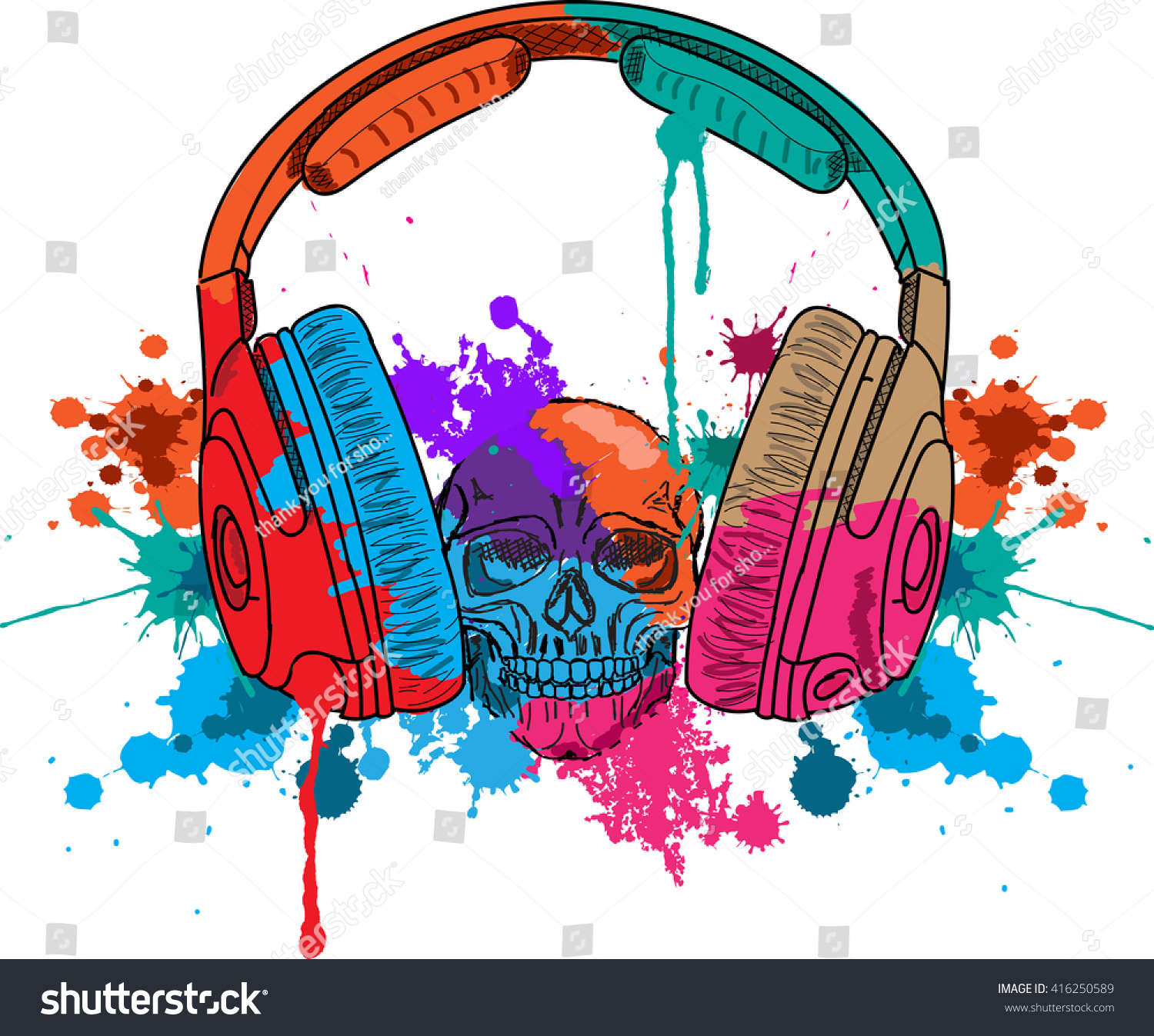 Human Skull Headphones Vector Colorful Pattern Stock Vector Royalty Free 416250589 Shutterstock 