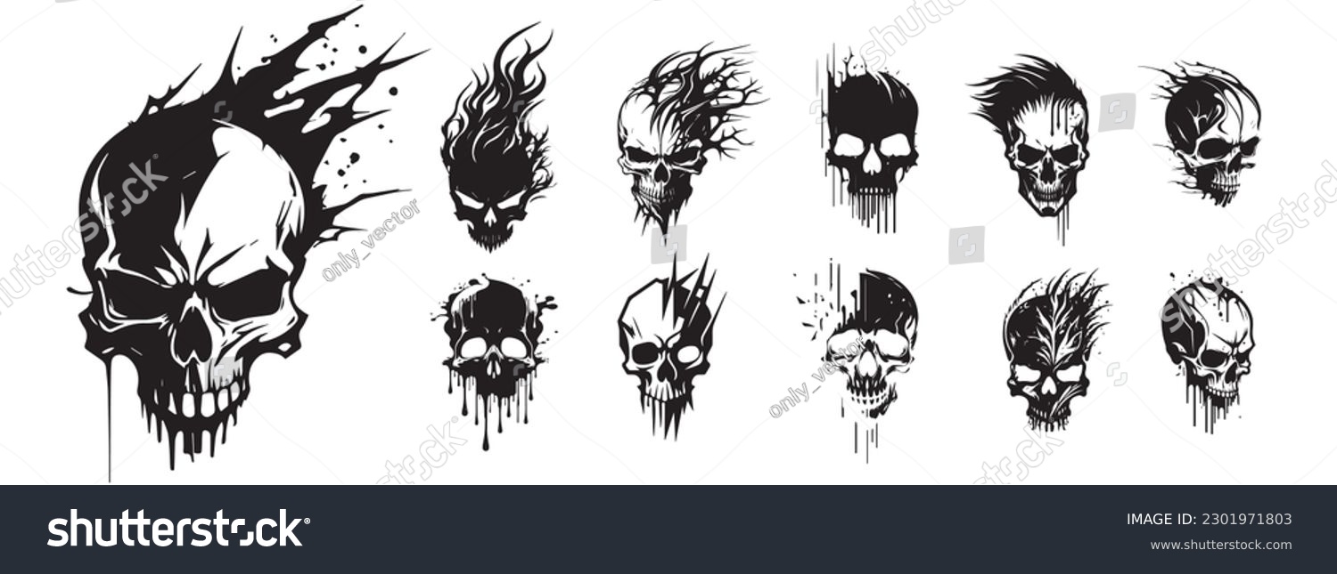 SVG of Human skulls black and white vector. Silhouette svg shapes of skulls illustration. svg