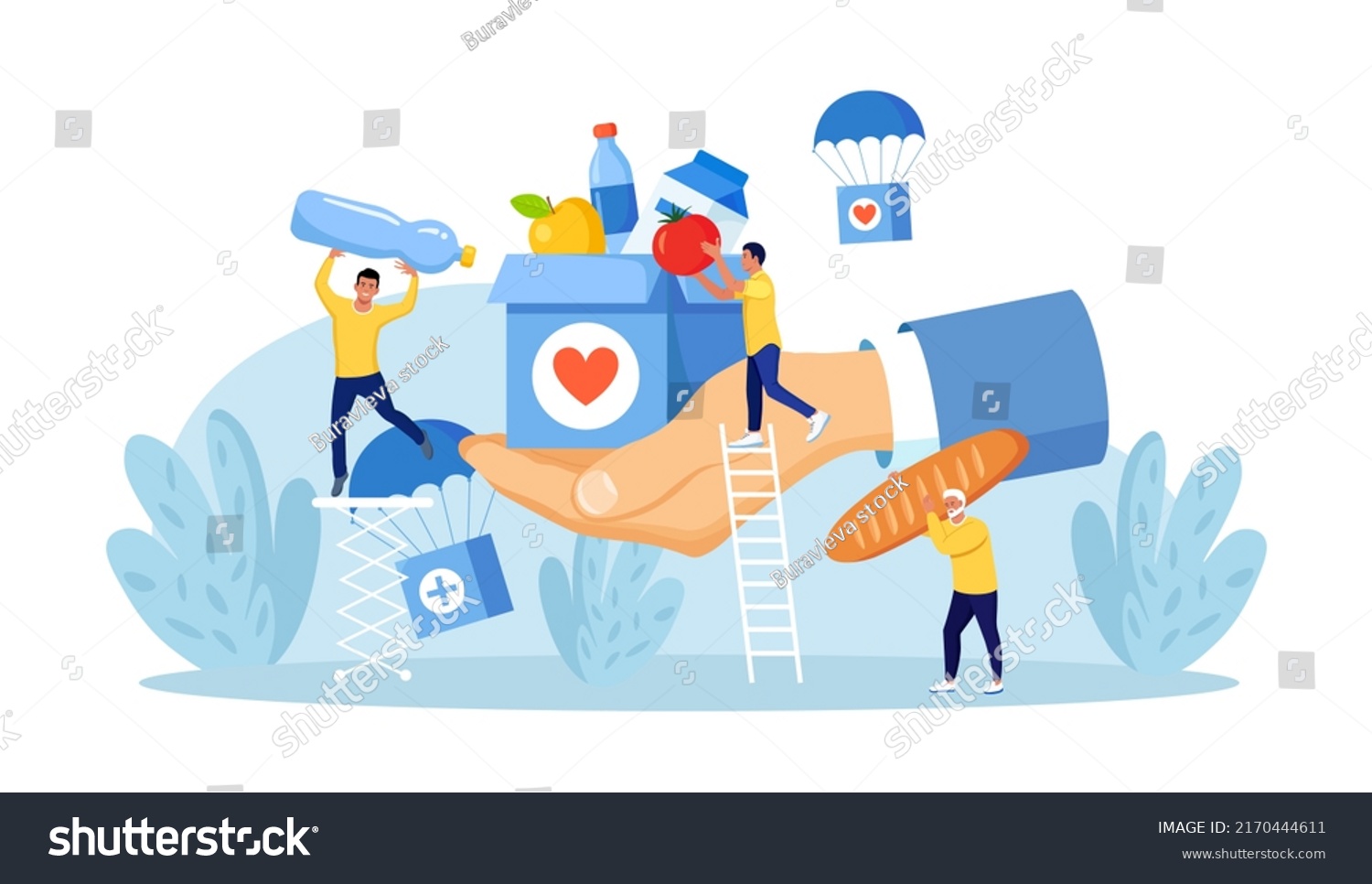 SVG of Humanitarian Aid, Food Donation for Poor People, Refugees. Team of Volunteers Collecting Help Boxes to Shelters, Filling Cardboard Donation Box with Products, Groceries. Charity People Sharing Food svg