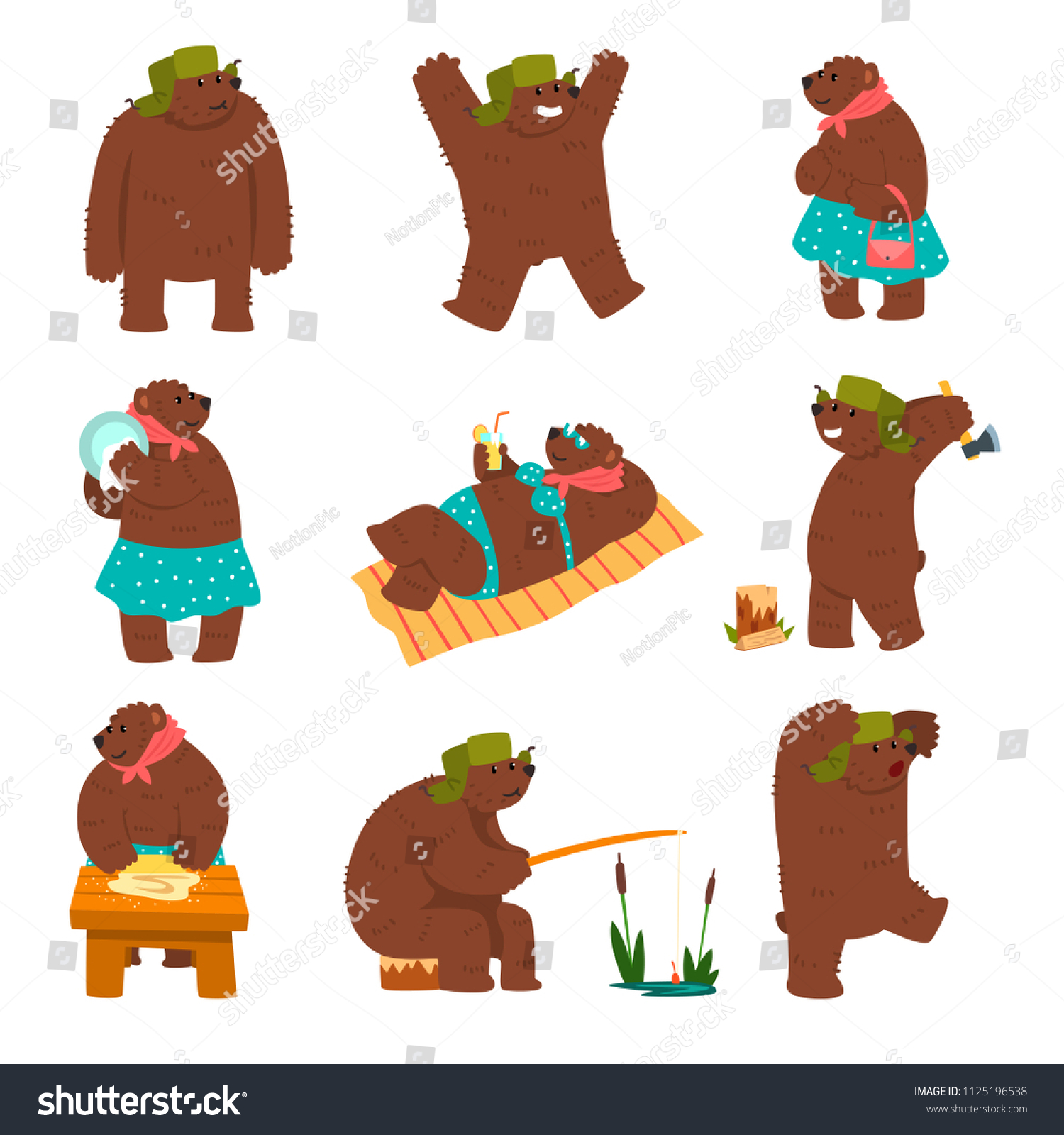 Humanized Bear Characters Set Male Female Stock Vector (Royalty Free ...