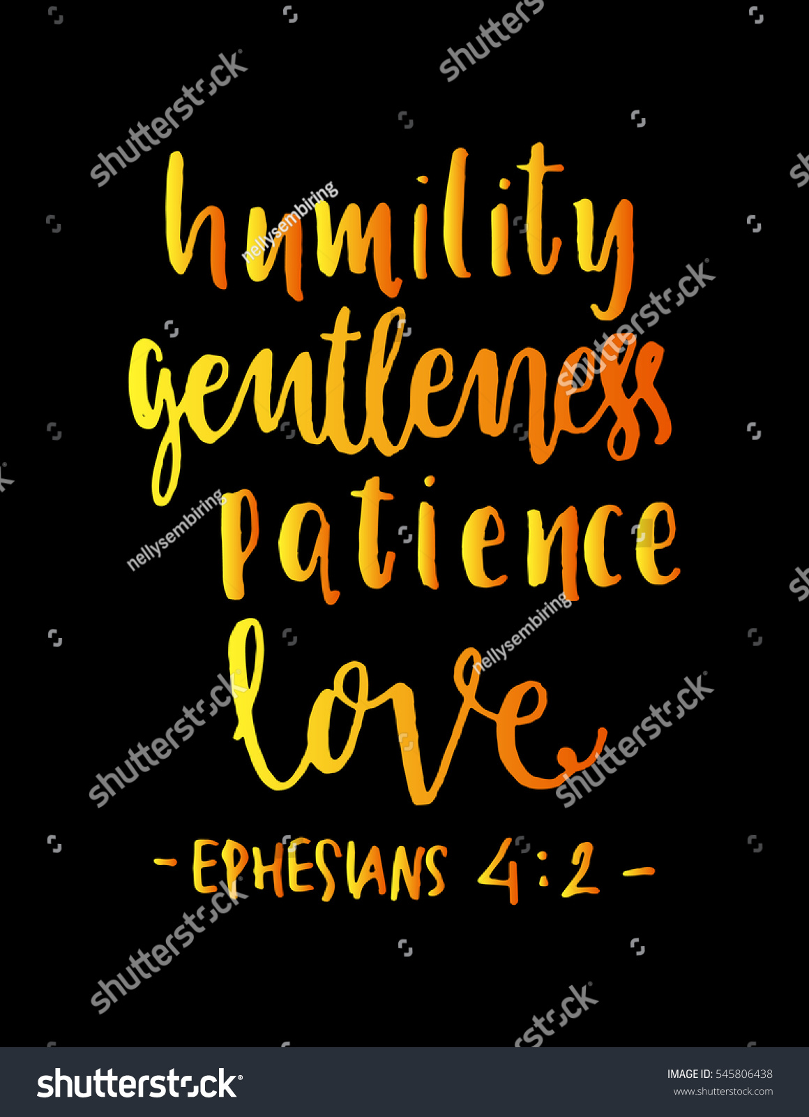 humility gentleness patience love Hand Lettered quote Bible Verse Modern