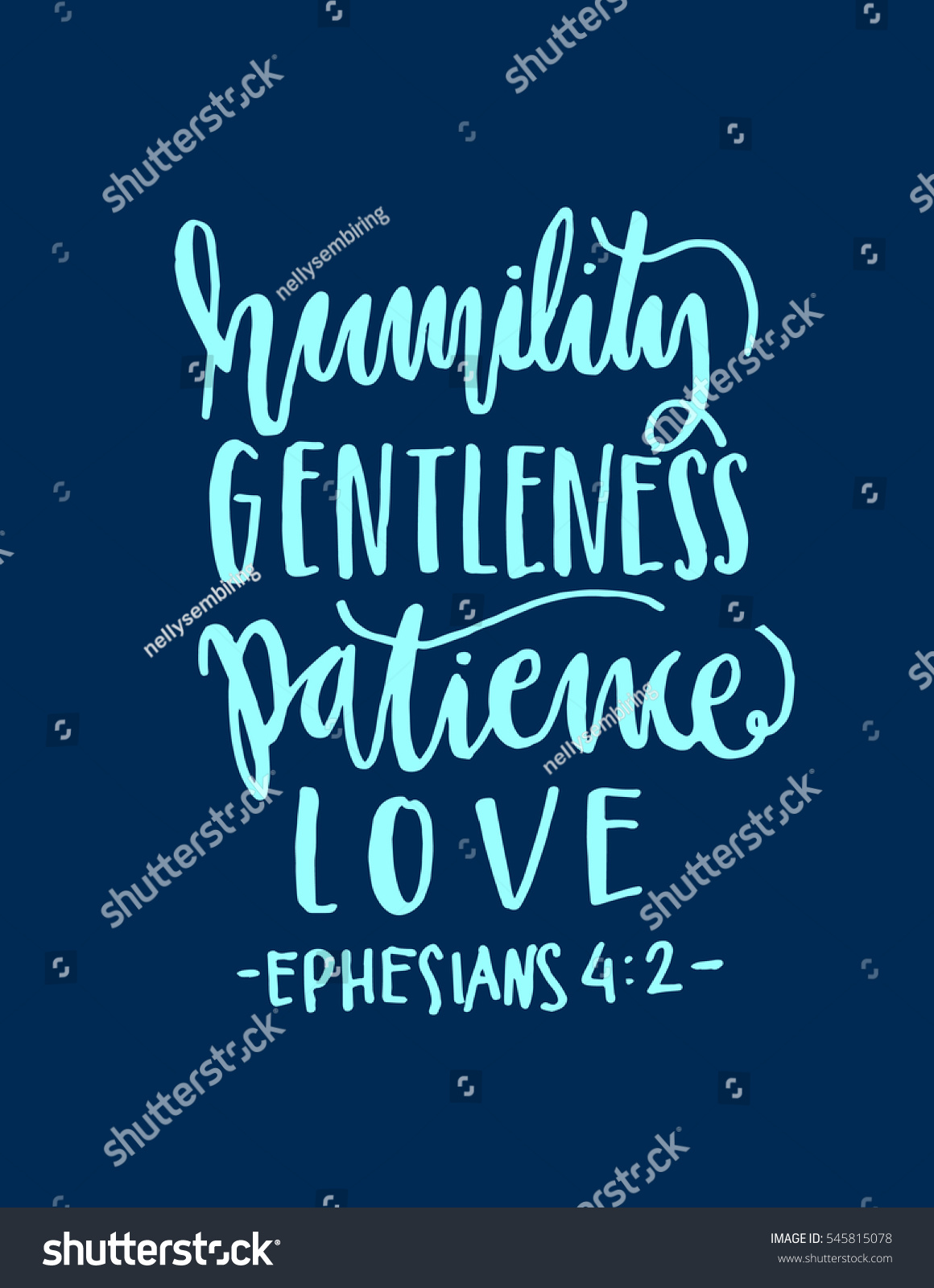 humility gentleness patience love Hand Lettered quote Bible Verse Modern