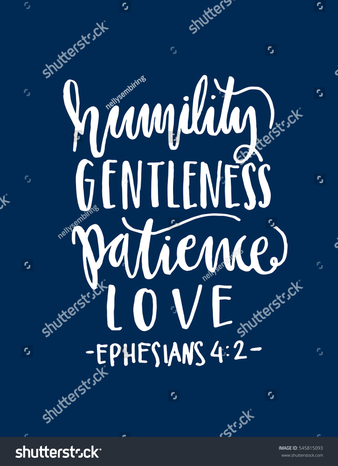 humility gentleness patience love Hand Lettered quote Bible Verse Modern