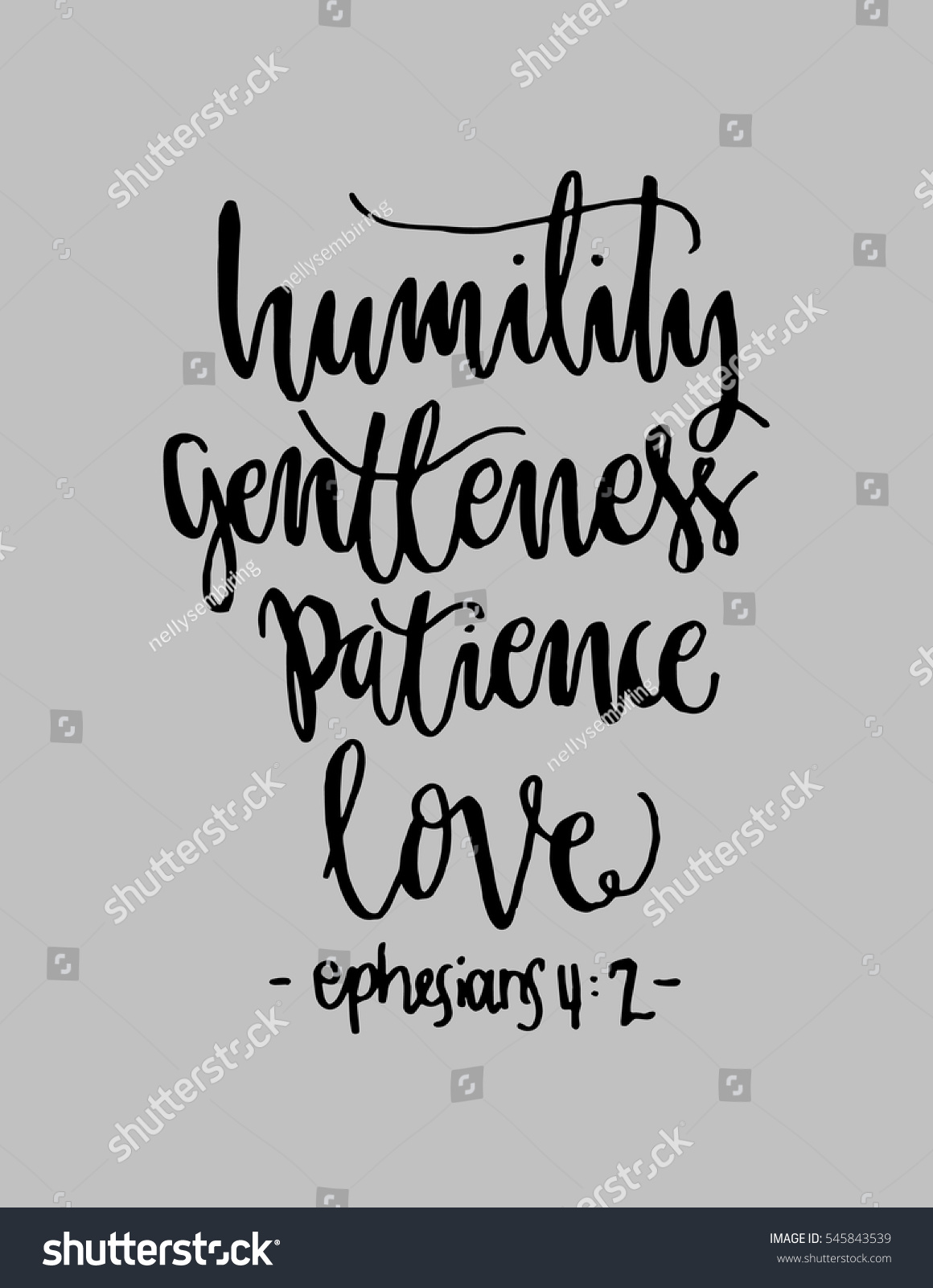 humility gentleness patience love Hand Lettered quote Bible Verse Modern