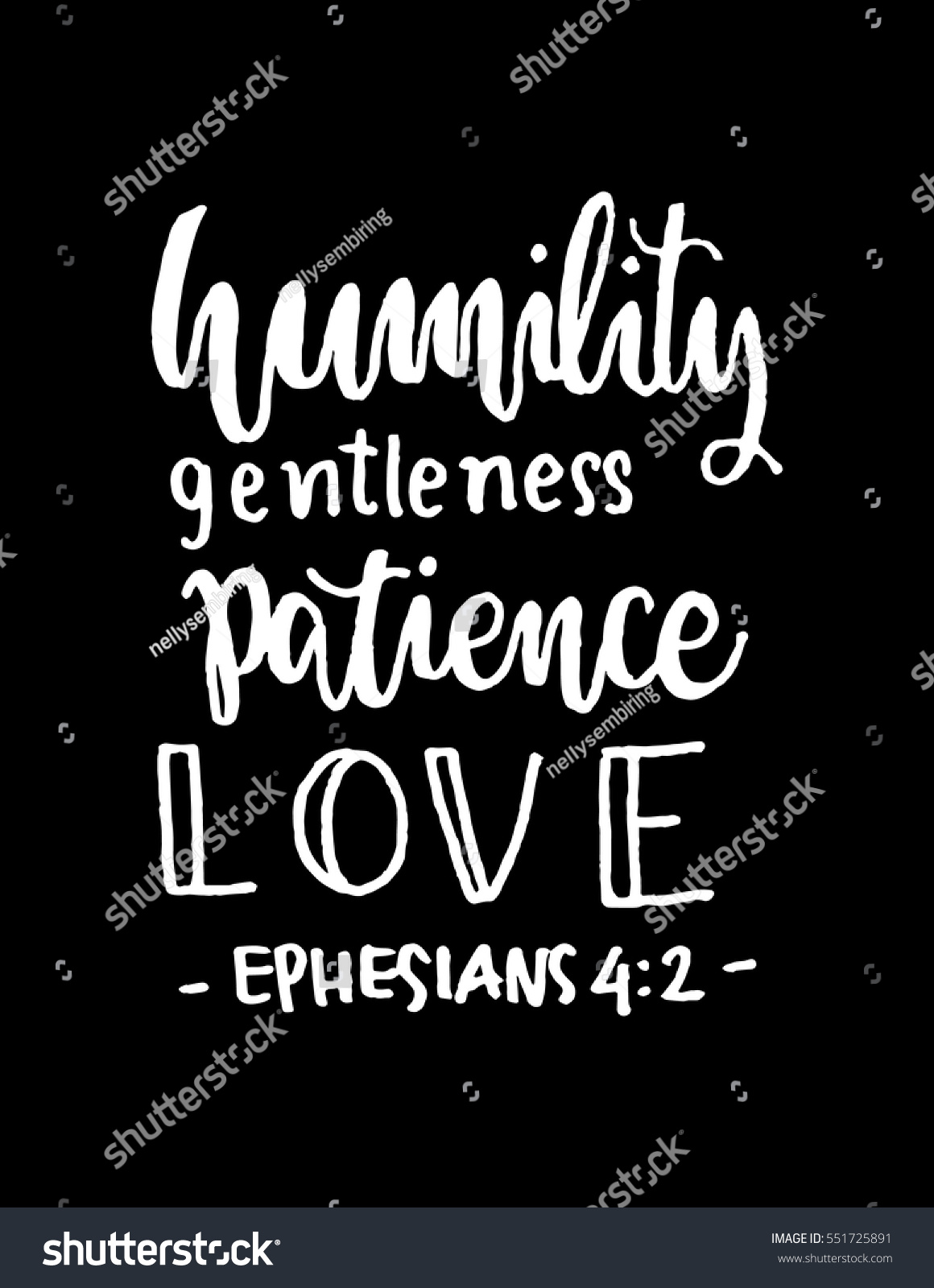 humility gentleness patience love Hand Lettered quote Bible Verse Modern