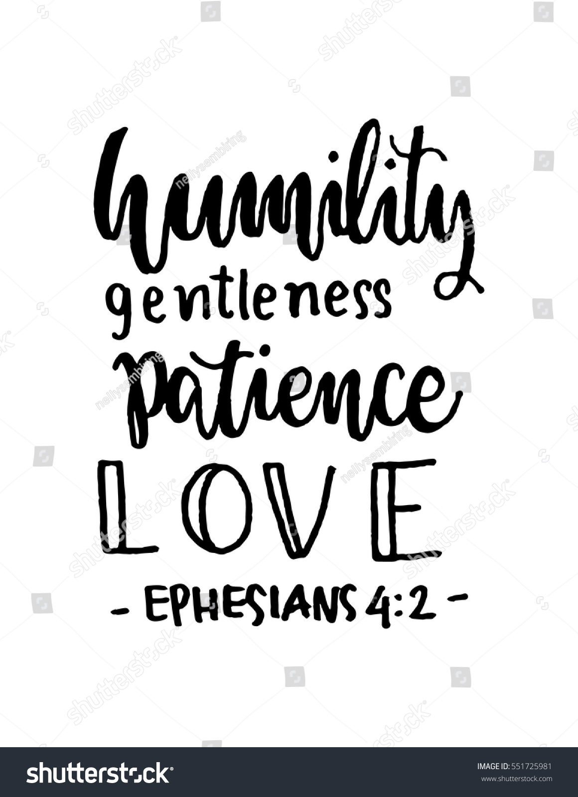 humility gentleness patience love Hand Lettered quote Bible Verse Modern