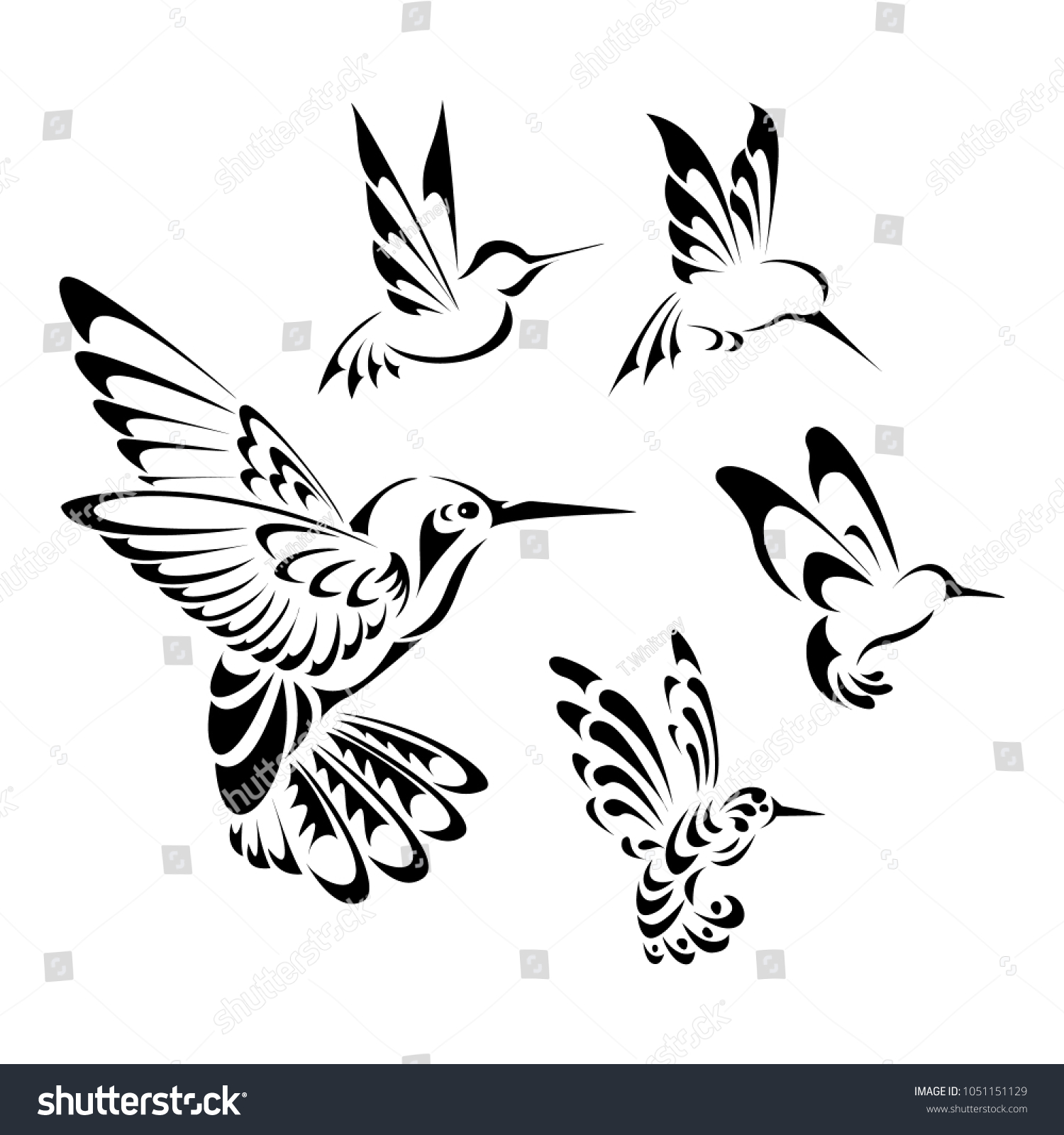 Hummingbird Tattoo Design Stock Vector (Royalty Free) 1051151129