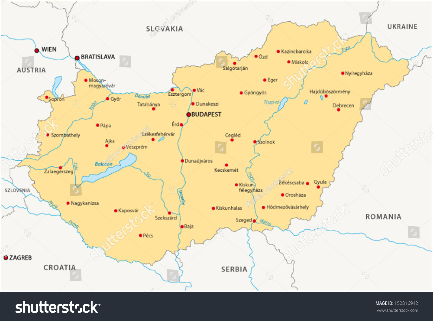 Hungary Map Stock Vector Illustration 152816942 : Shutterstock