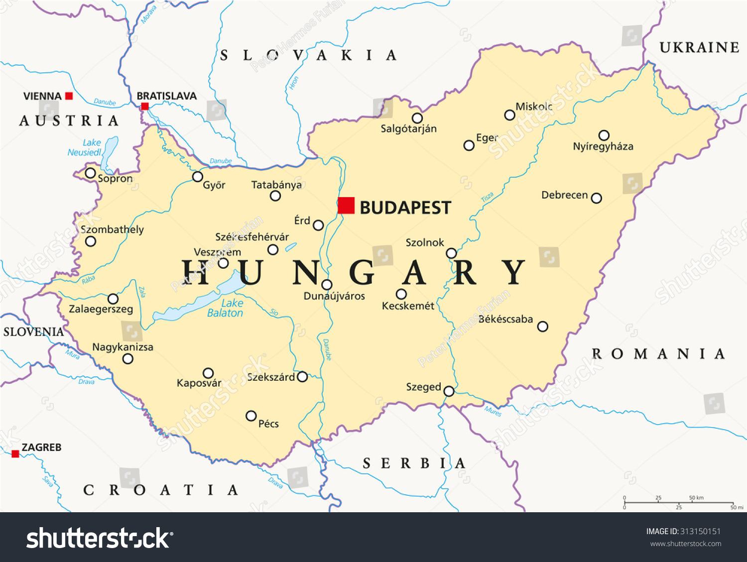 Hungary Political Map Capital Budapest National Stock Vector 313150151 ...