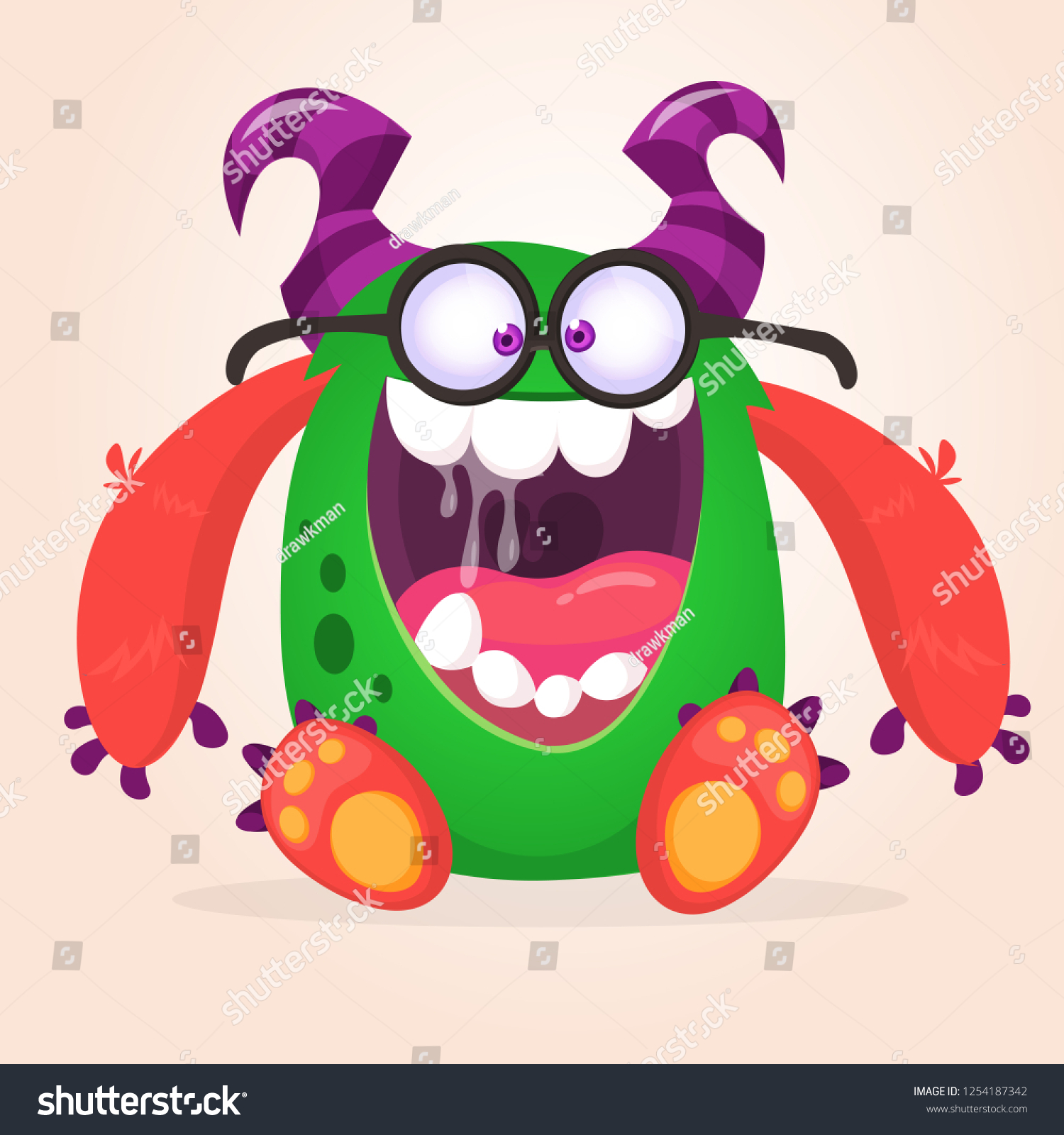 Hungry Cartoon Monster Excited Vector Illustration Stock Vector 