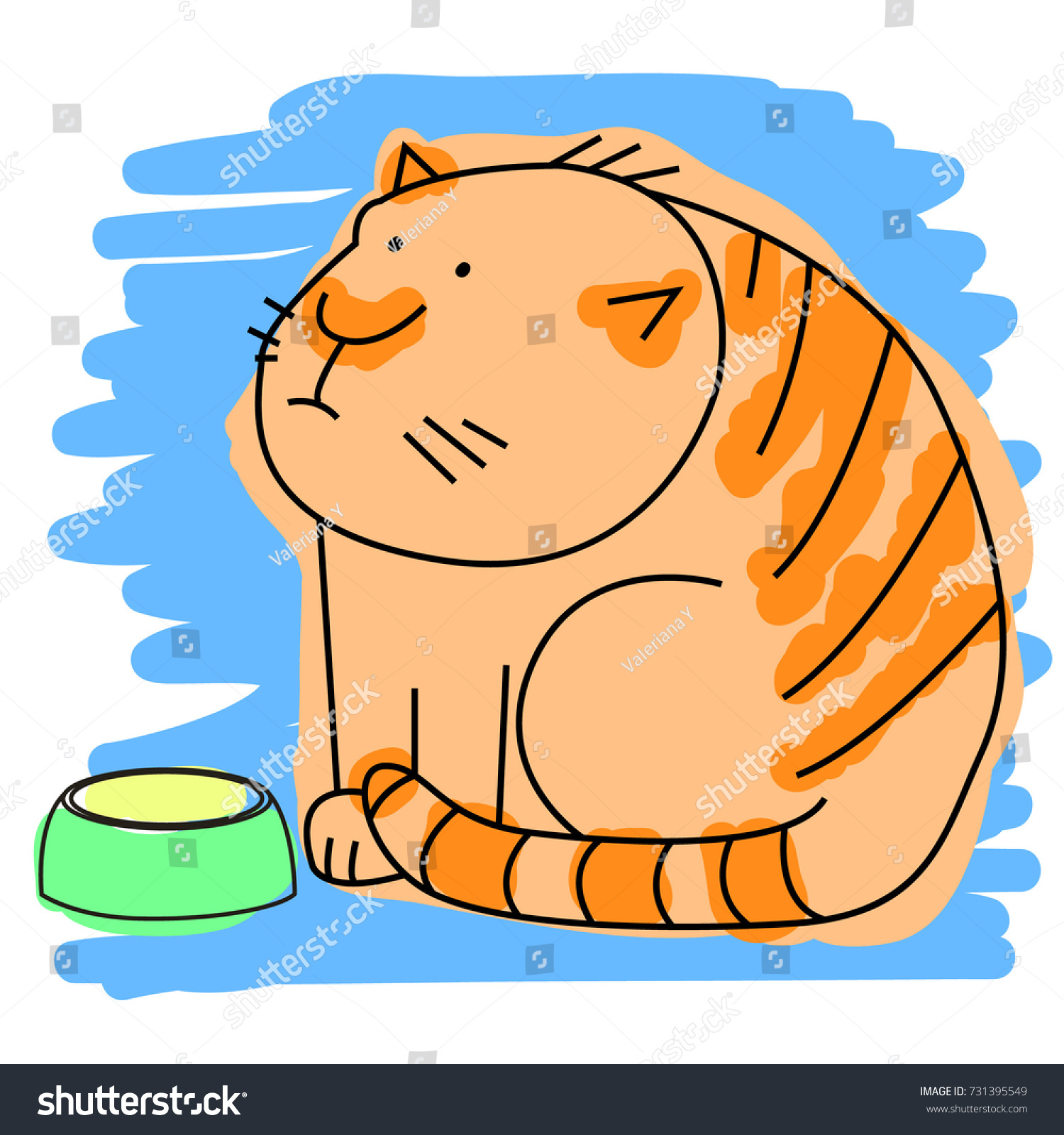 Hungry Cat Vector Cartoon Illustration Sad เวกเตอร์สต็อก ปลอดค่า