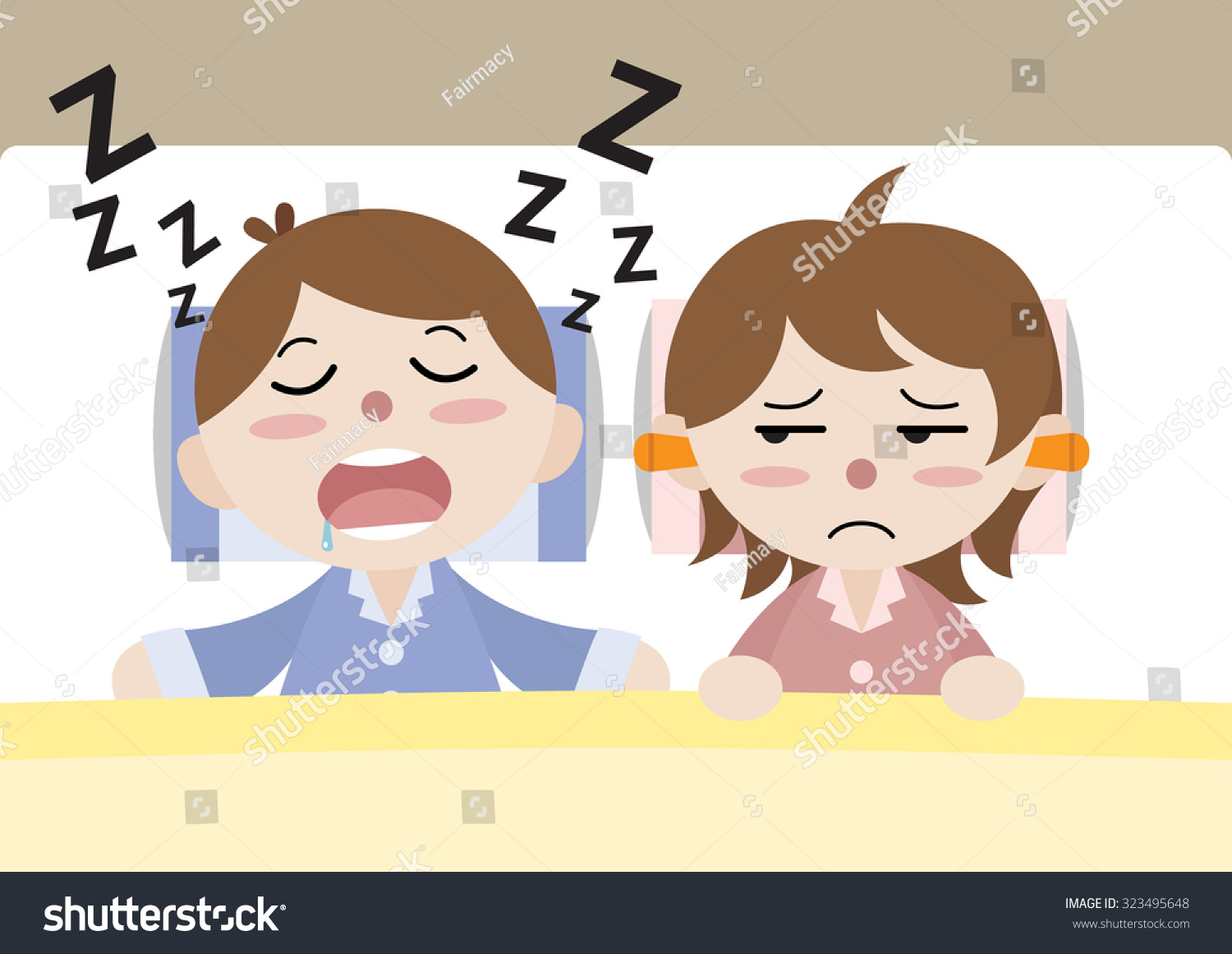 Husband Snooze Disturb His Wife Sleeping Cartoon Vector - 323495648 ...