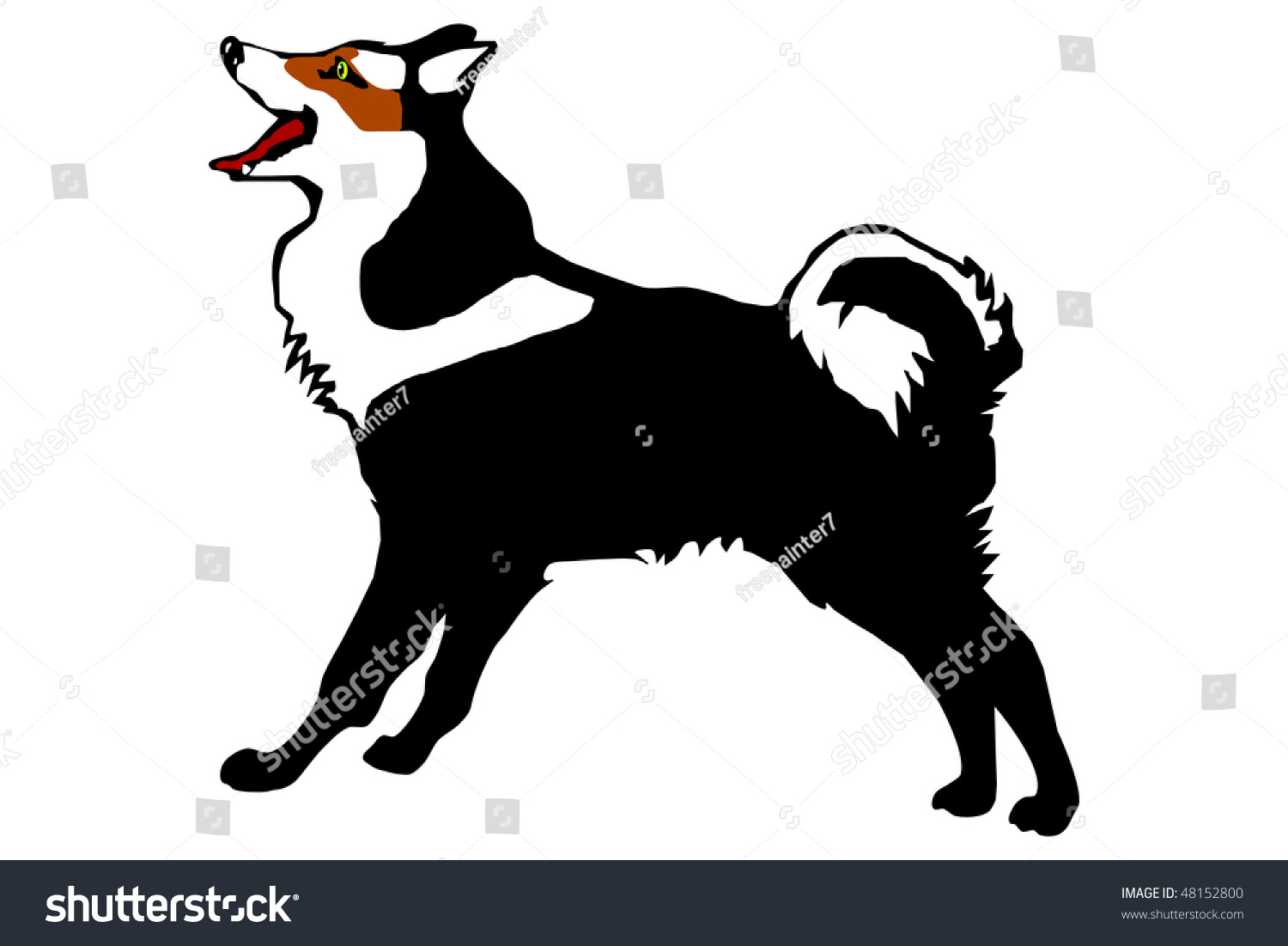 black and white dog looking up, open mouth clip art preview