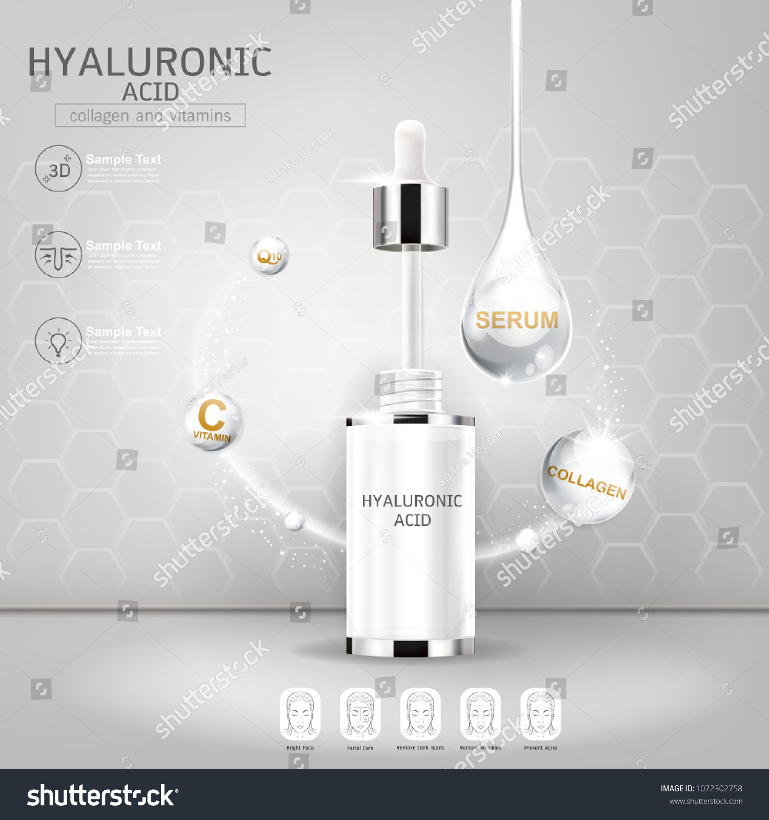 Hyaluronic Acid Serum Collagen Vitamin Vector Stock Vector Royalty Free