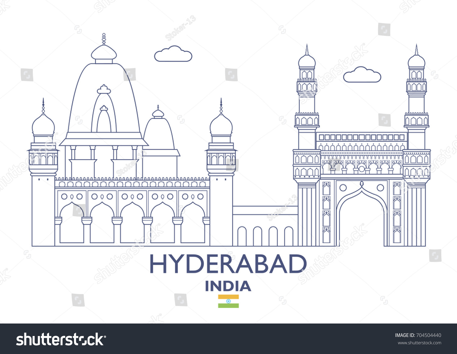 Hyderabad Linear City Skyline India Stock Vector (Royalty Free) 704504440