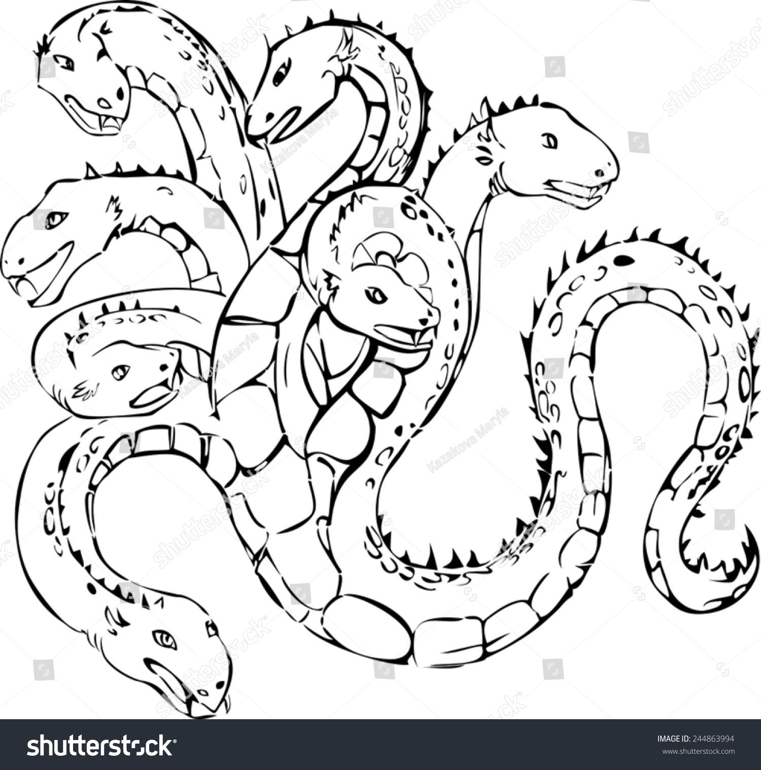 black and white hydra drawing clip art preview
