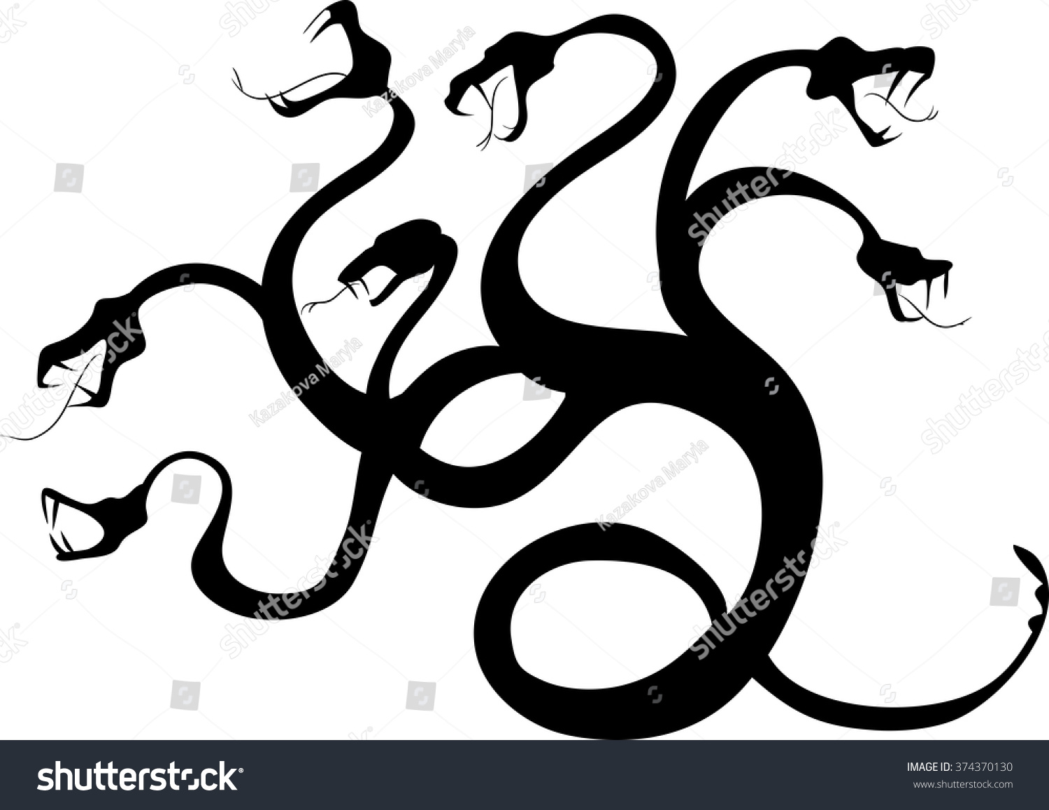 black hydra silhouette, mythical creature, many heads clip art preview