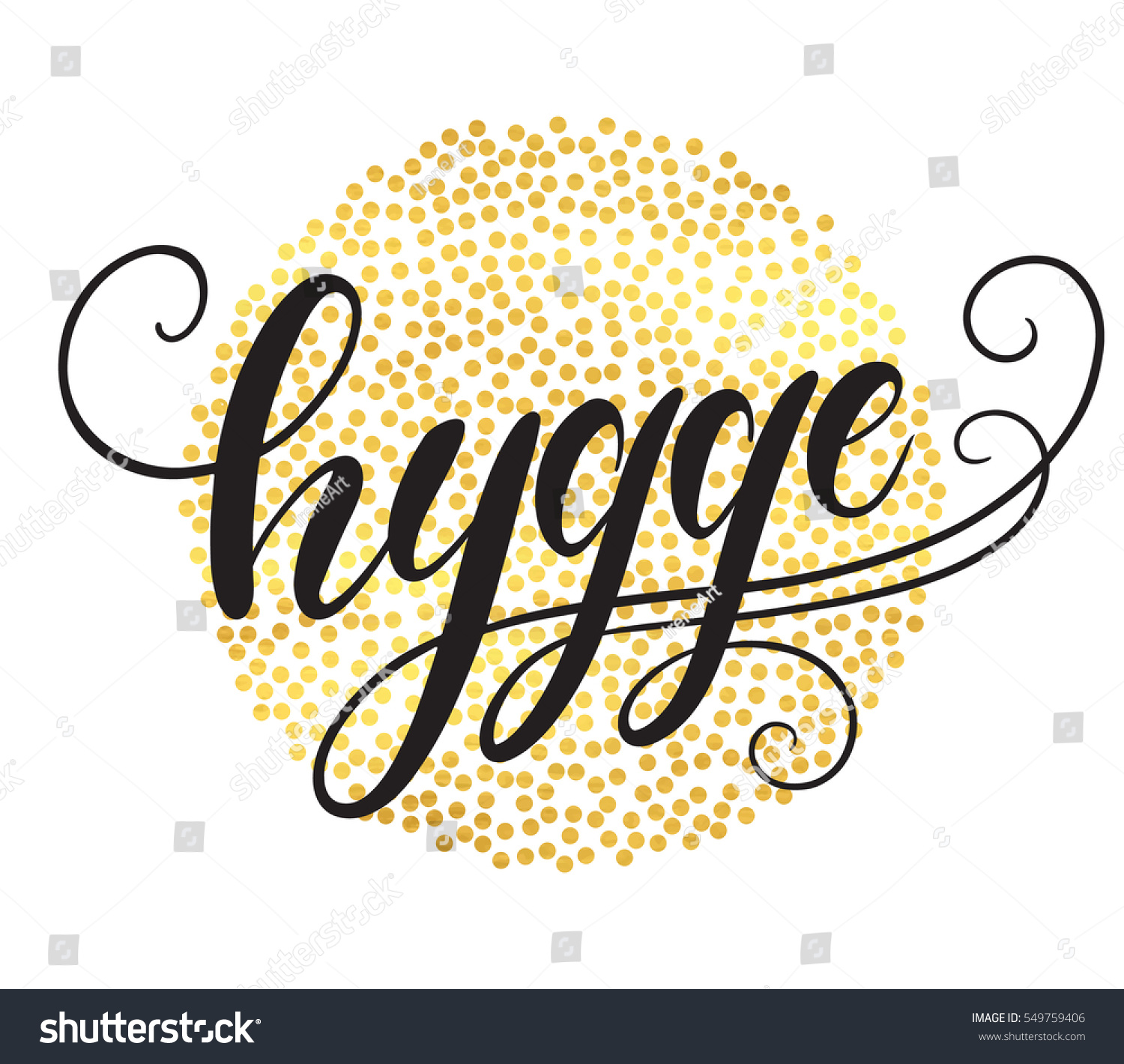 Hygge Hand Lettering On Golden Circle Stock Vector Royalty Free