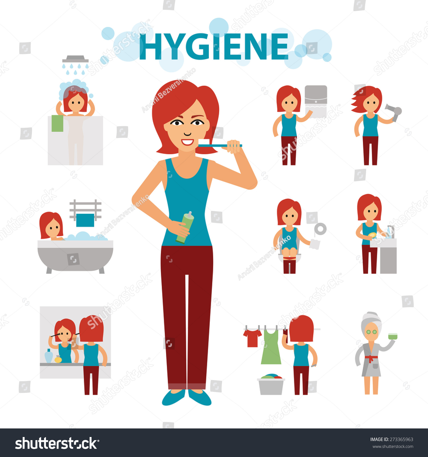 Hygiene Infographic Elements Woman Busy Cleanliness Stock Vector Royalty Free 273365963 