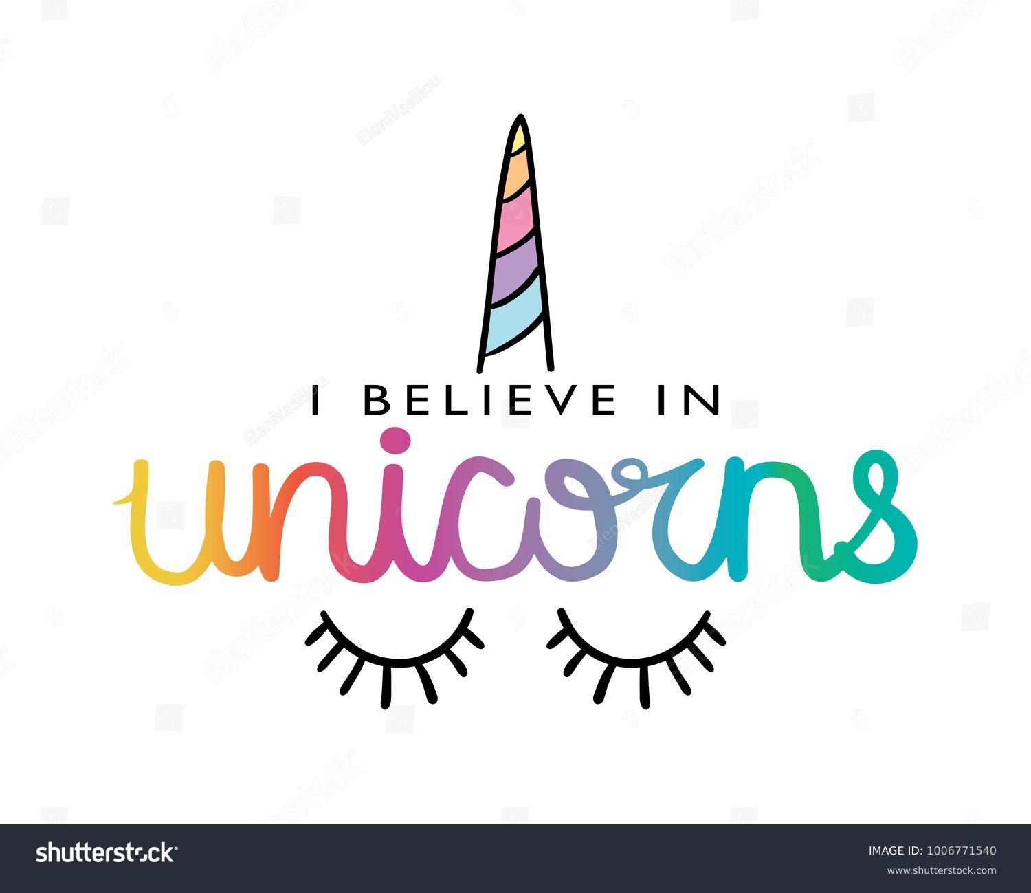 Believe Unicorns Text Unicorn Horn Drawing Stock Vector Royalty Free