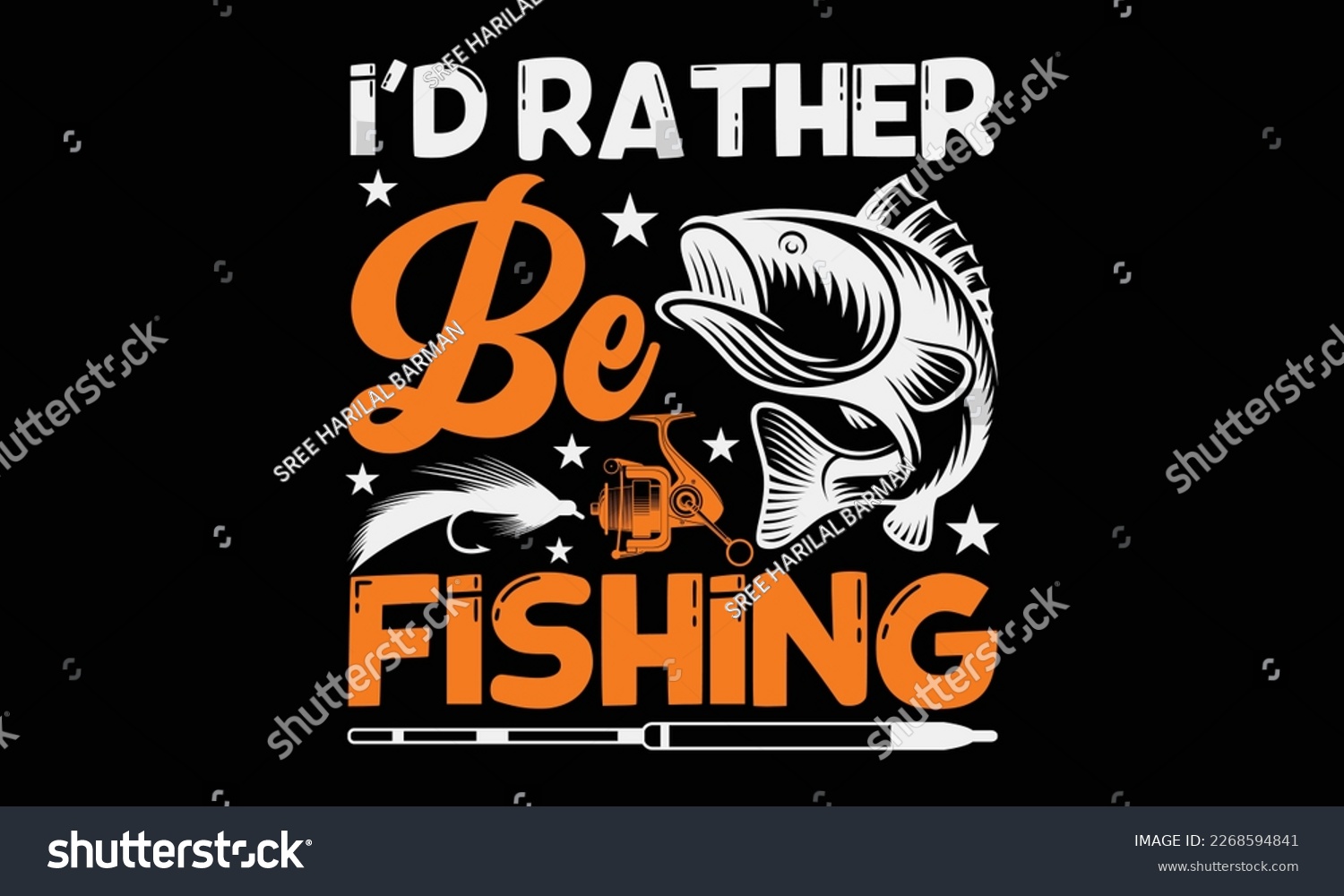 SVG of I’d rather be fishing - Hand-drawn lettering phrase, SVG t-shirt design. Ocean animal with spots and curved tail blue badge, Vector files EPS 10. svg