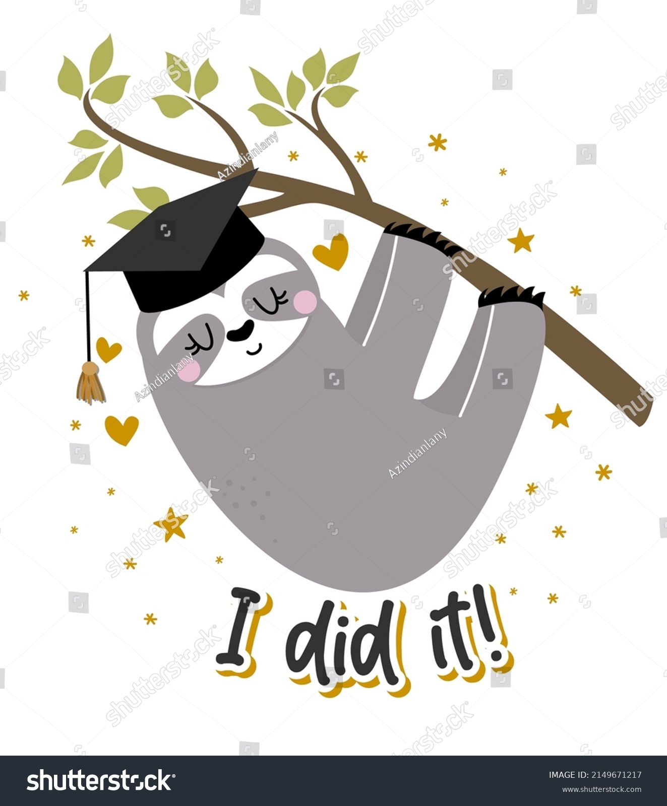 SVG of I did it - Smart Sloth student in graduate cap. Cute Sloth character. Hand drawn doodle for kids. Good for textiles, school sets, wallpapers, wrapping paper, clothes. svg