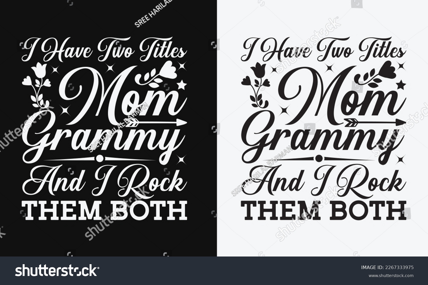 SVG of I have two titles mom grammy and I rock them both - mother's day svg t-shirt design.  Hand Drawn Lettering Phrases, With a girl and flying pink paper hearts. Symbol of love on white background.  svg