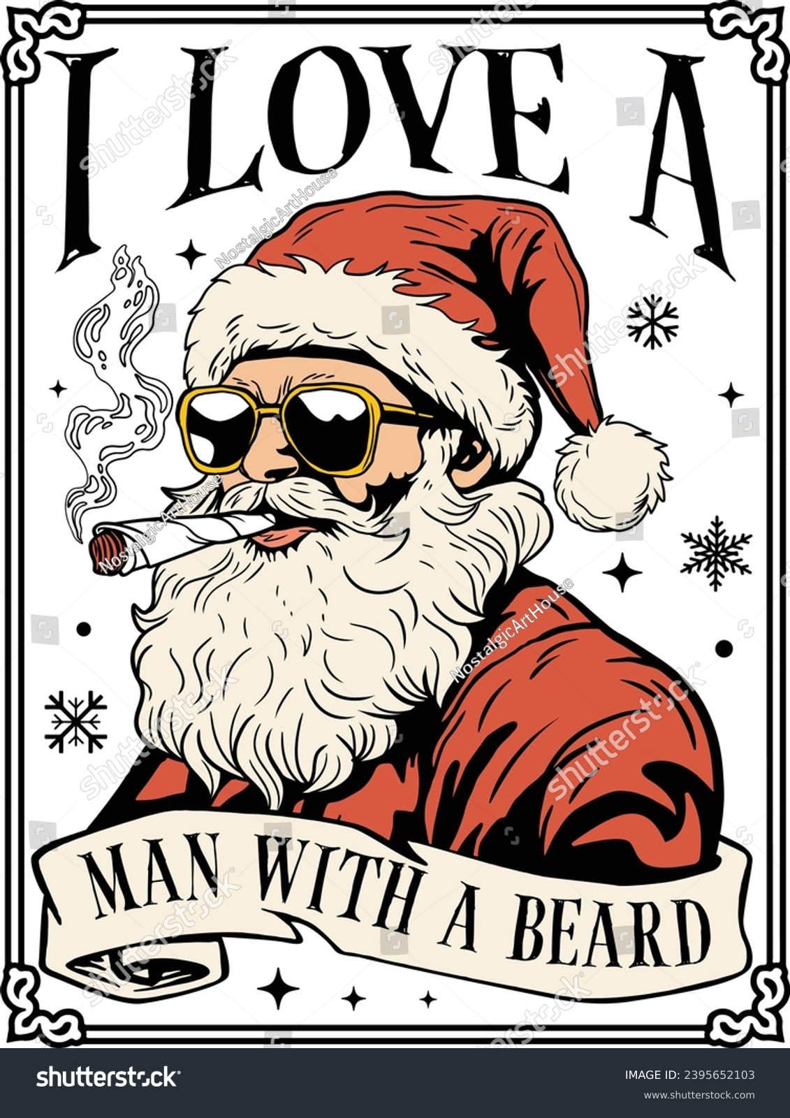SVG of I Love A Man With A Beard, Cool Santa Claus, Santa Smoking, Funny Christmas, Groovy Santa Claus, Vintage Santa Christmas svg
