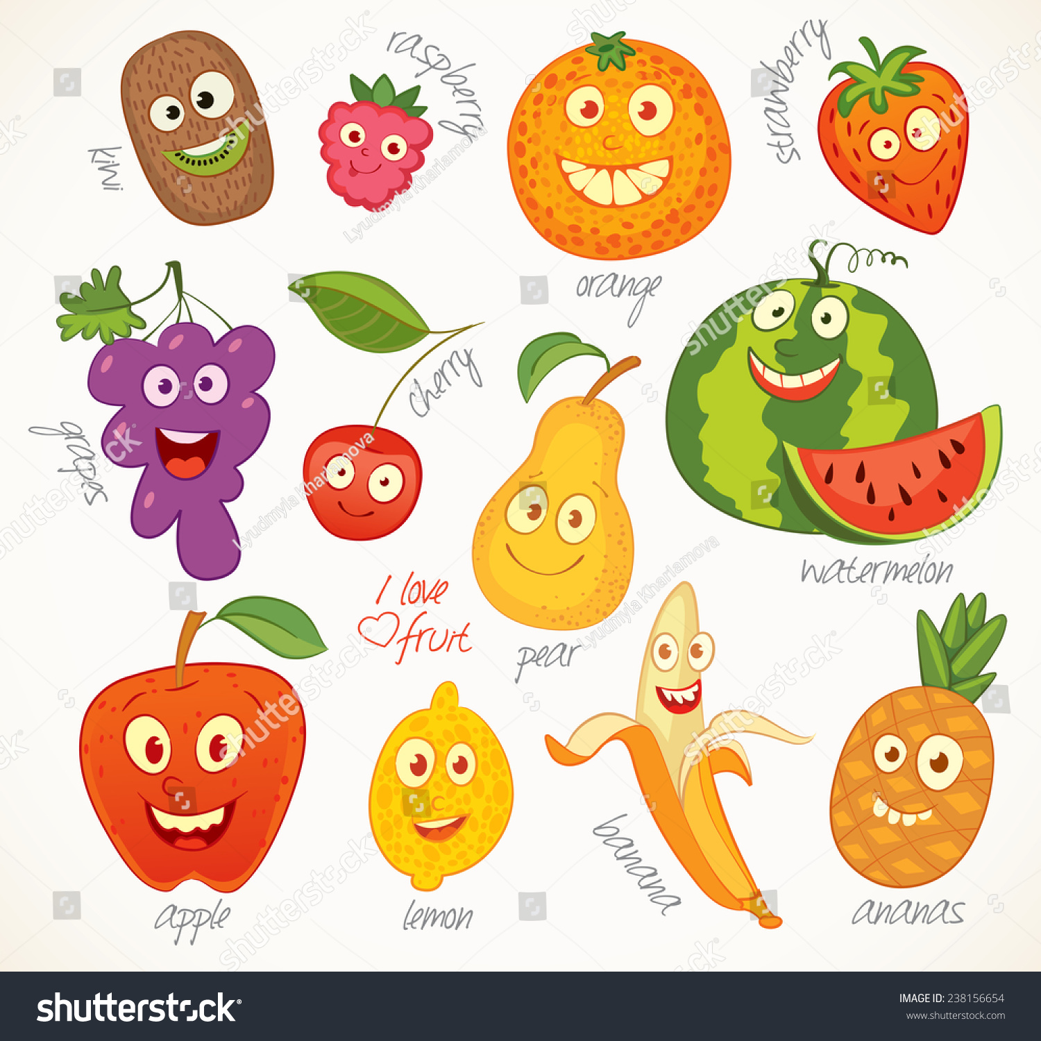 Love Fruit Funny Cartoon Character Vector Stock Vector 238156654 ...