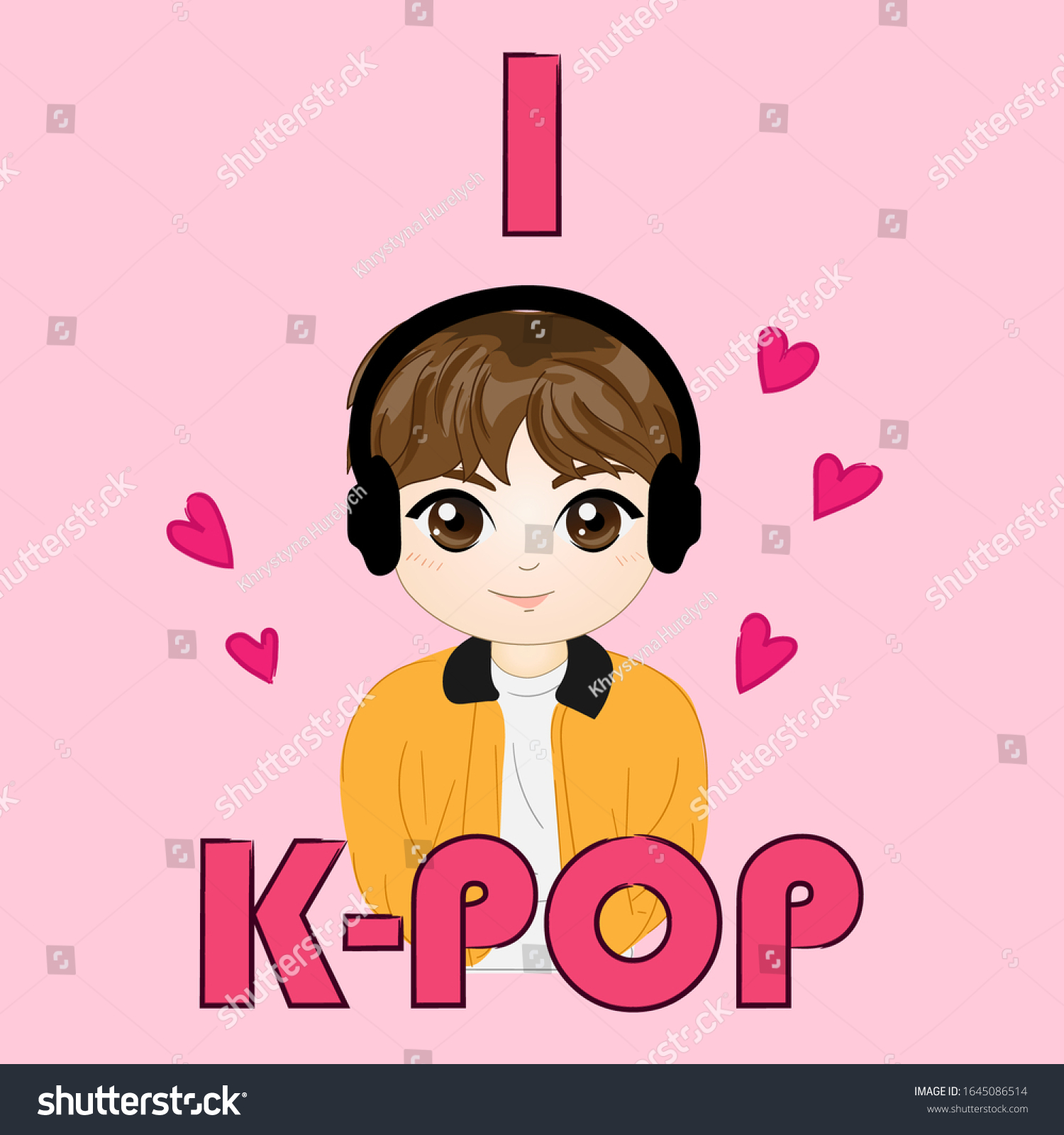私はk Popのベクターイラストが大好きです かわいい韓国の漫画の少年 バナー ポスター Tシャツ カード シール タグ バッグプリント のベクター画像素材 ロイヤリティフリー