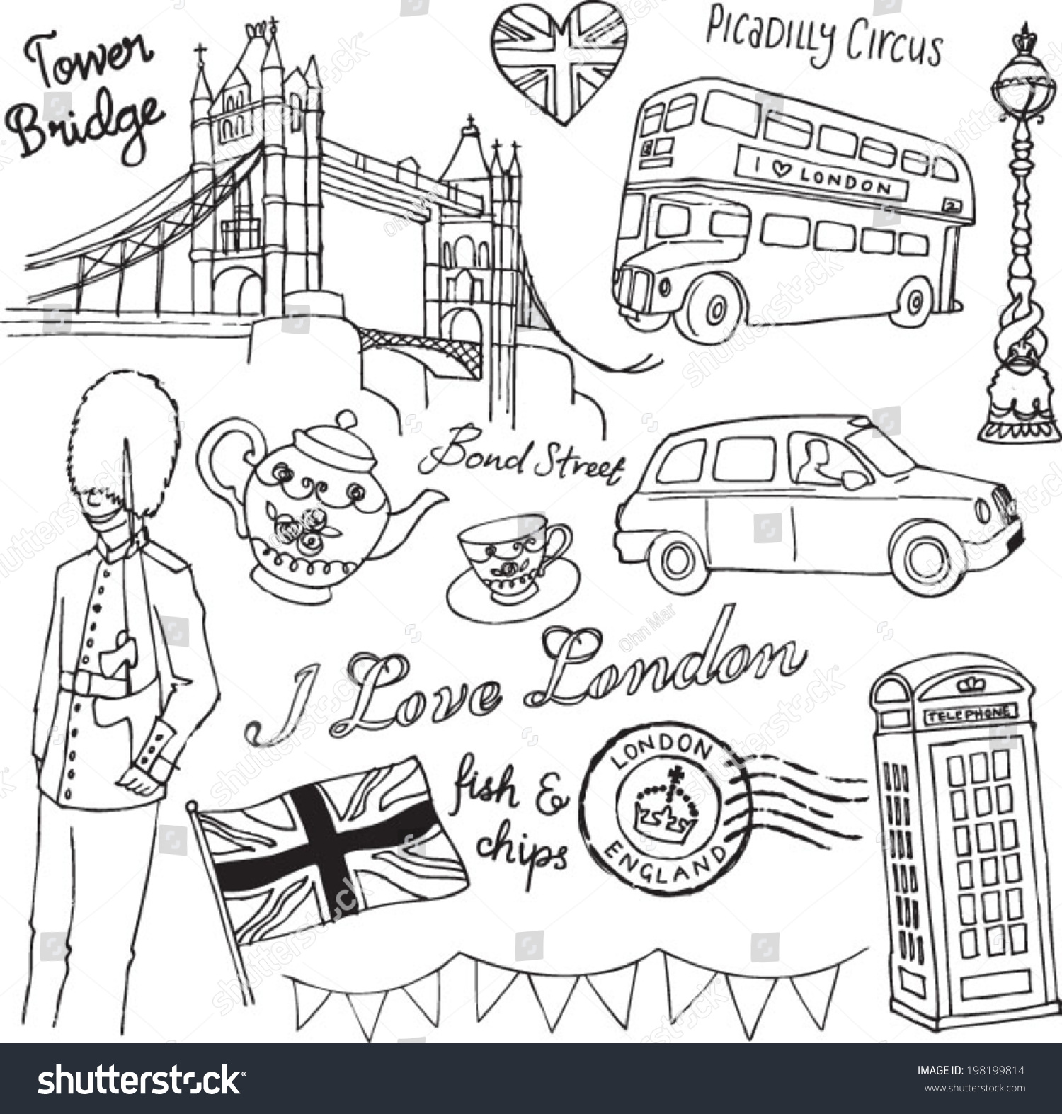 I Love London Icons Doodle Set Stock Vector Illustration 198199814 ...