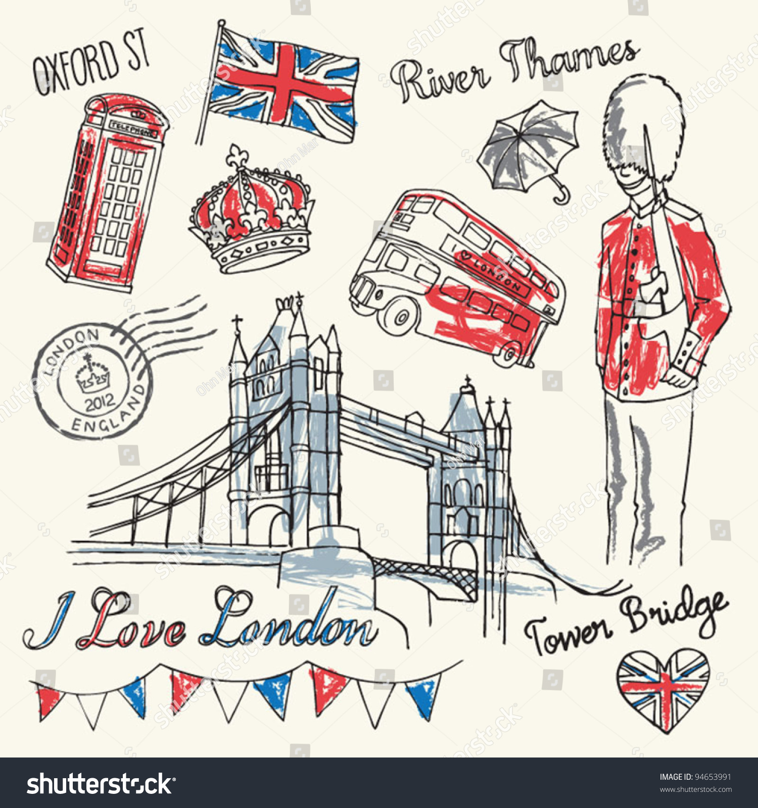SVG of I love London icons doodles drawing svg