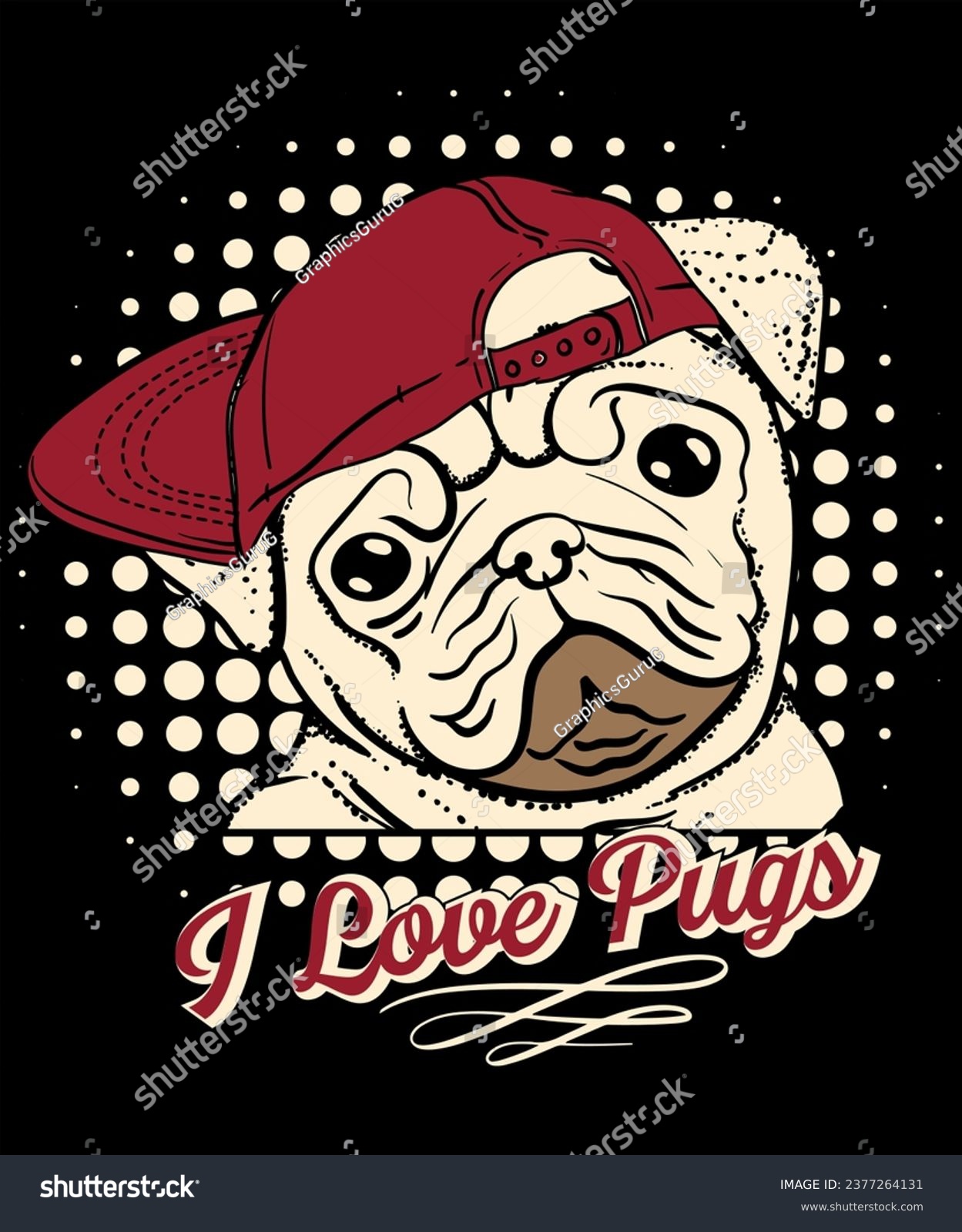 SVG of I LOVE PUGS, Dog PUGS tshirt design, best dog tshirt print ready vector art design, svg