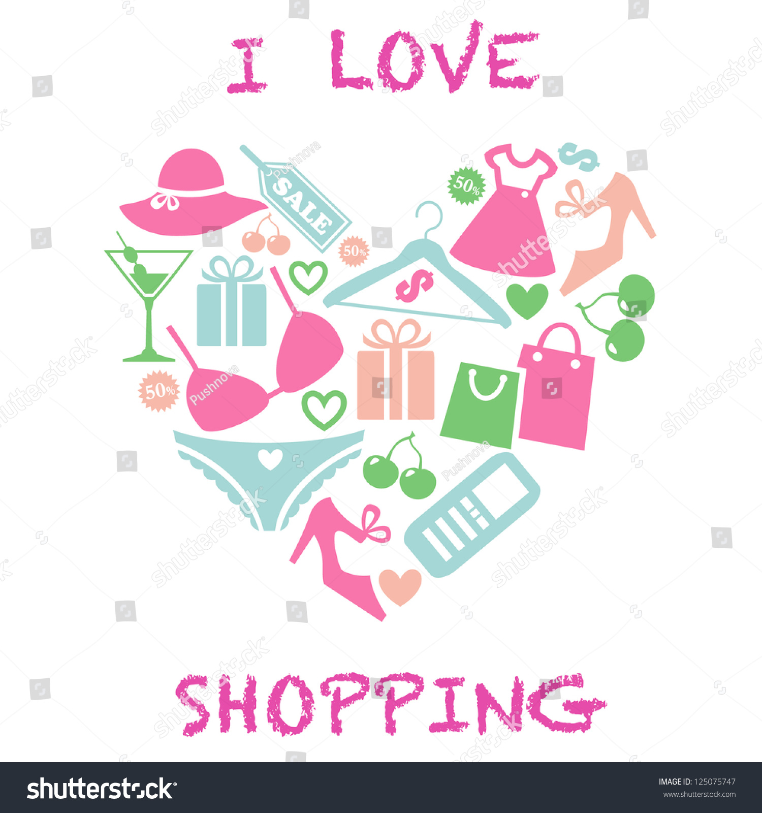 I Love Shopping Stock Vector Illustration 125075747 : Shutterstock