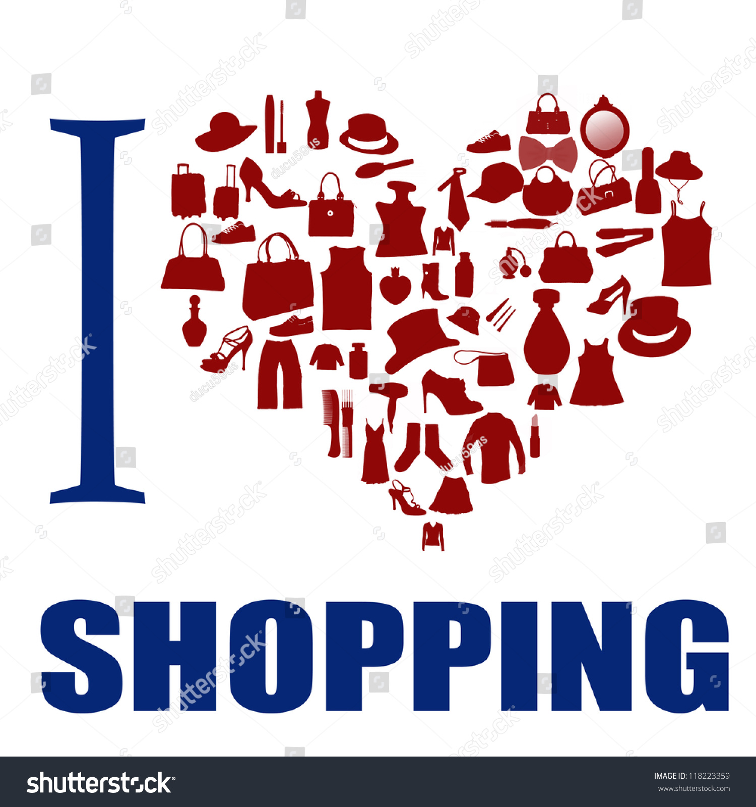 Love Shopping Background Heart Made Different Stock Vector 118223359 ...