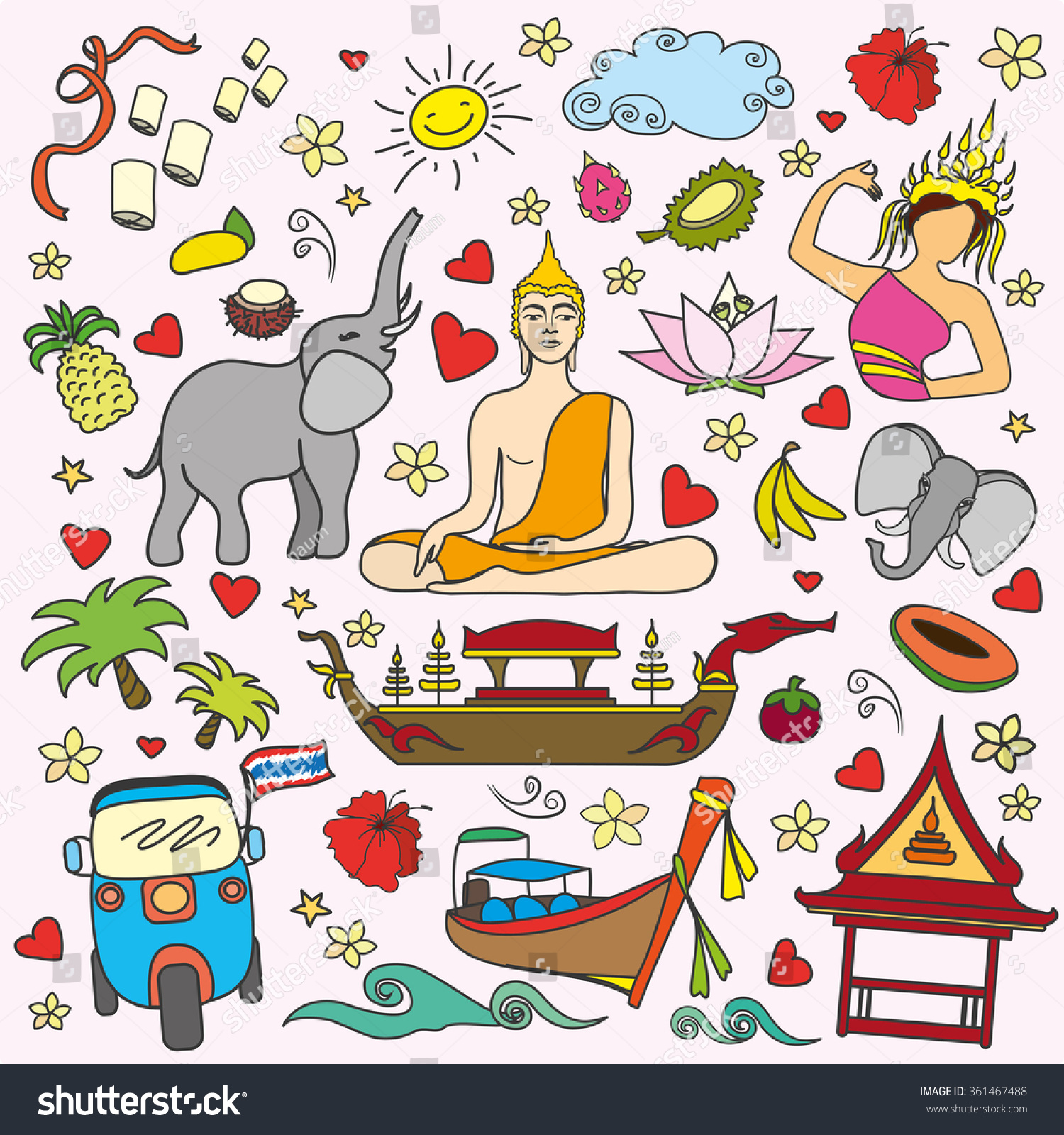 Love Thailand Set Thai Elements Icons Stock Vector (Royalty Free ...