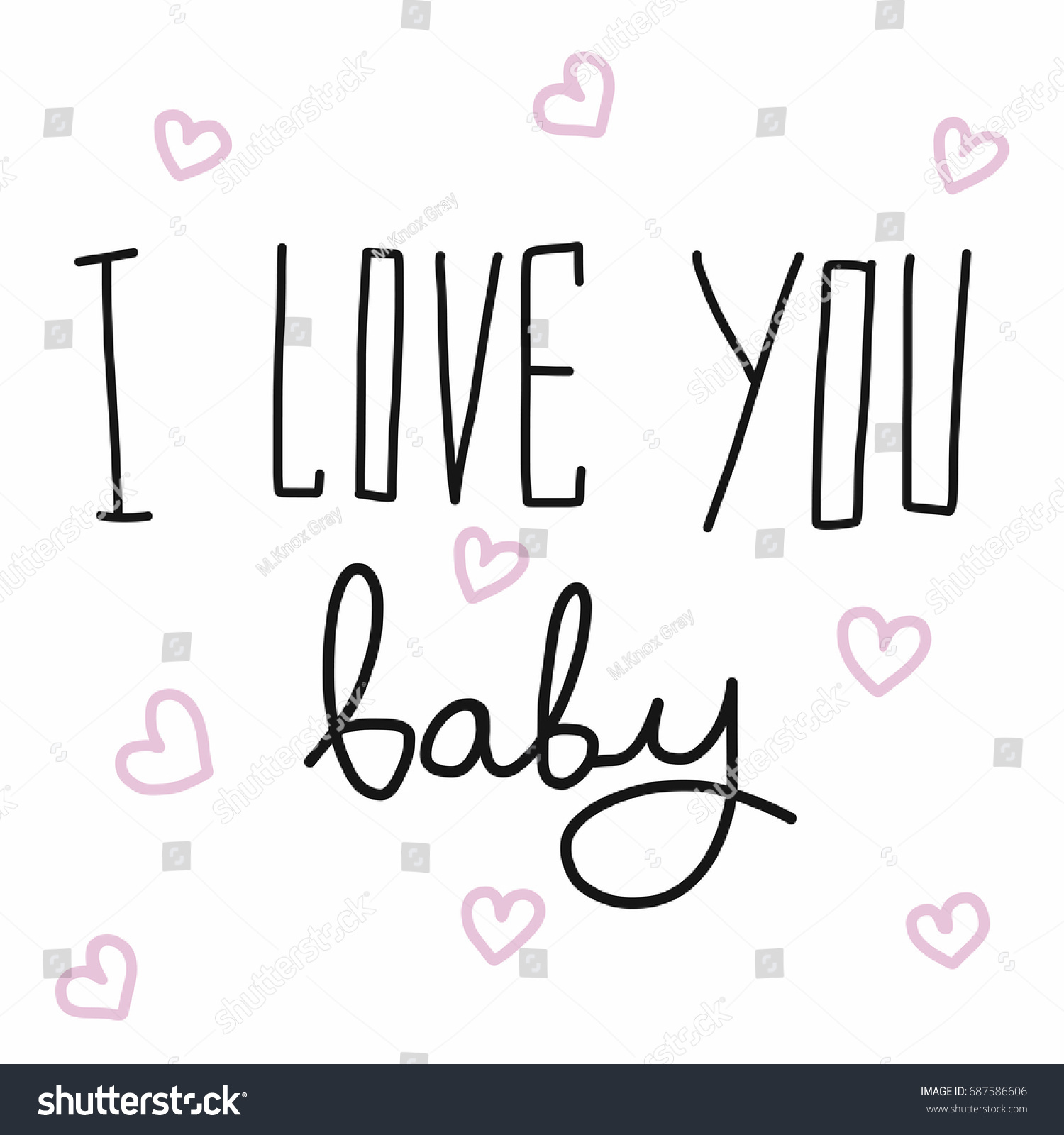 Love You Baby Word Handwriting Heart Stock Vector Royalty Free