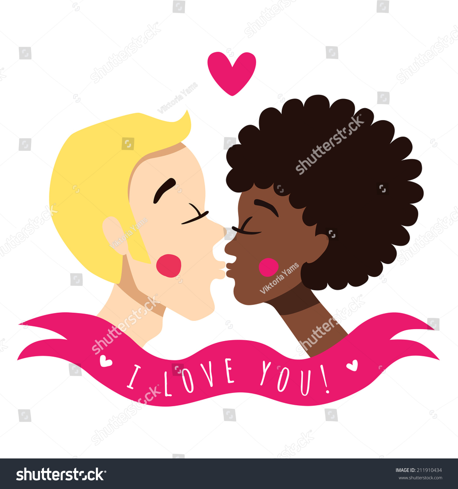 Love You Card Background Kissing Couple Stock Vector 211910434