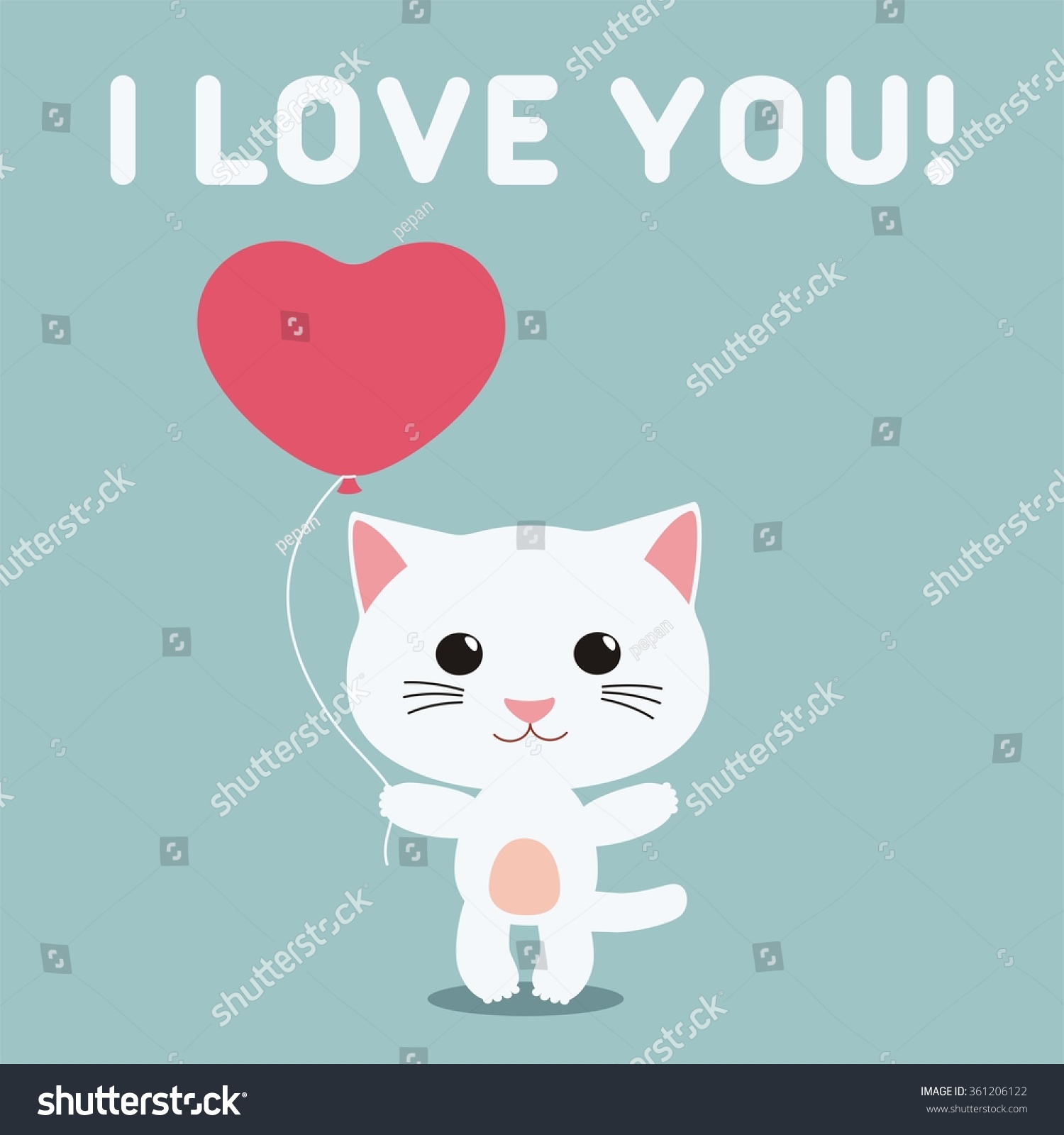 Love You Funny White Kitten Balloon Stock Vector Royalty Free