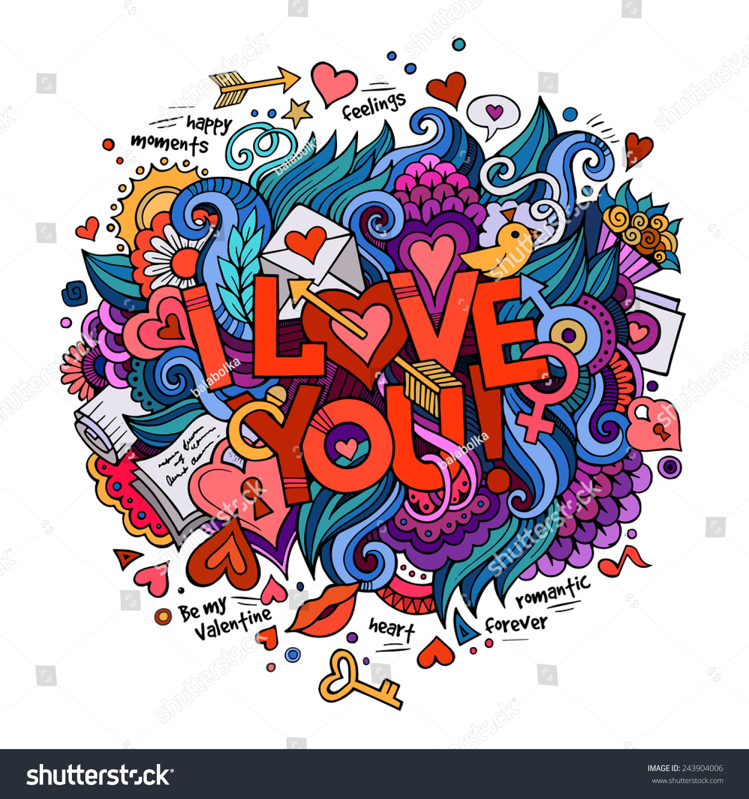 Love You Hand Lettering Doodles Elements Stock Vector Royalty Free