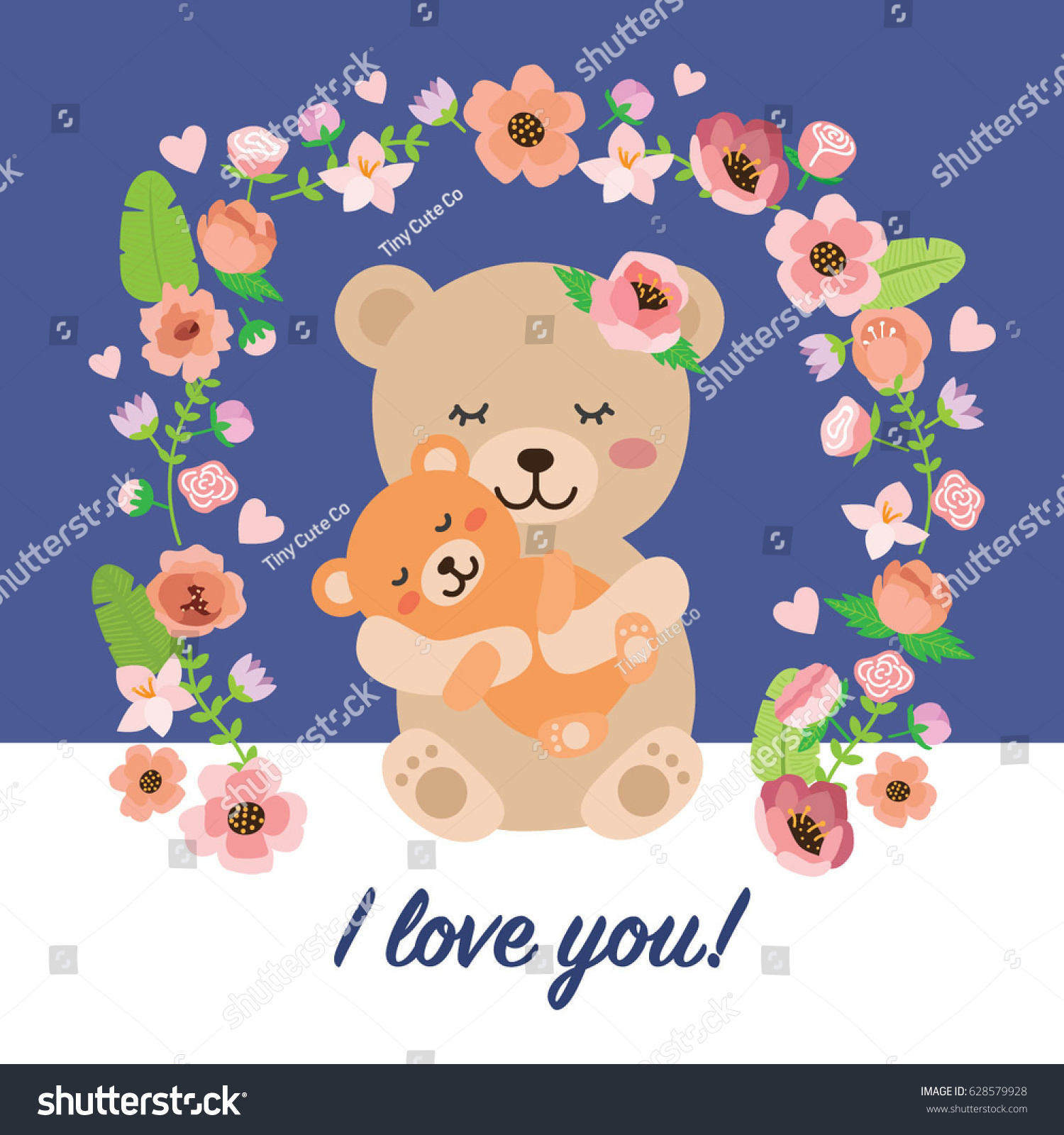 SVG of I love you! mama bear hugging her cub, surrounded by flowers - Cute mother's day vector svg