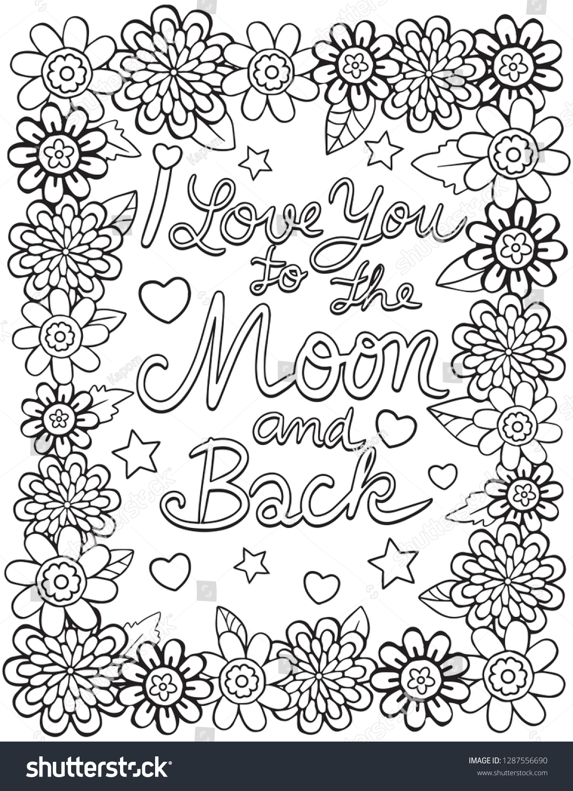 Love You Moon Back Font Flower Stock Vector Royalty Free