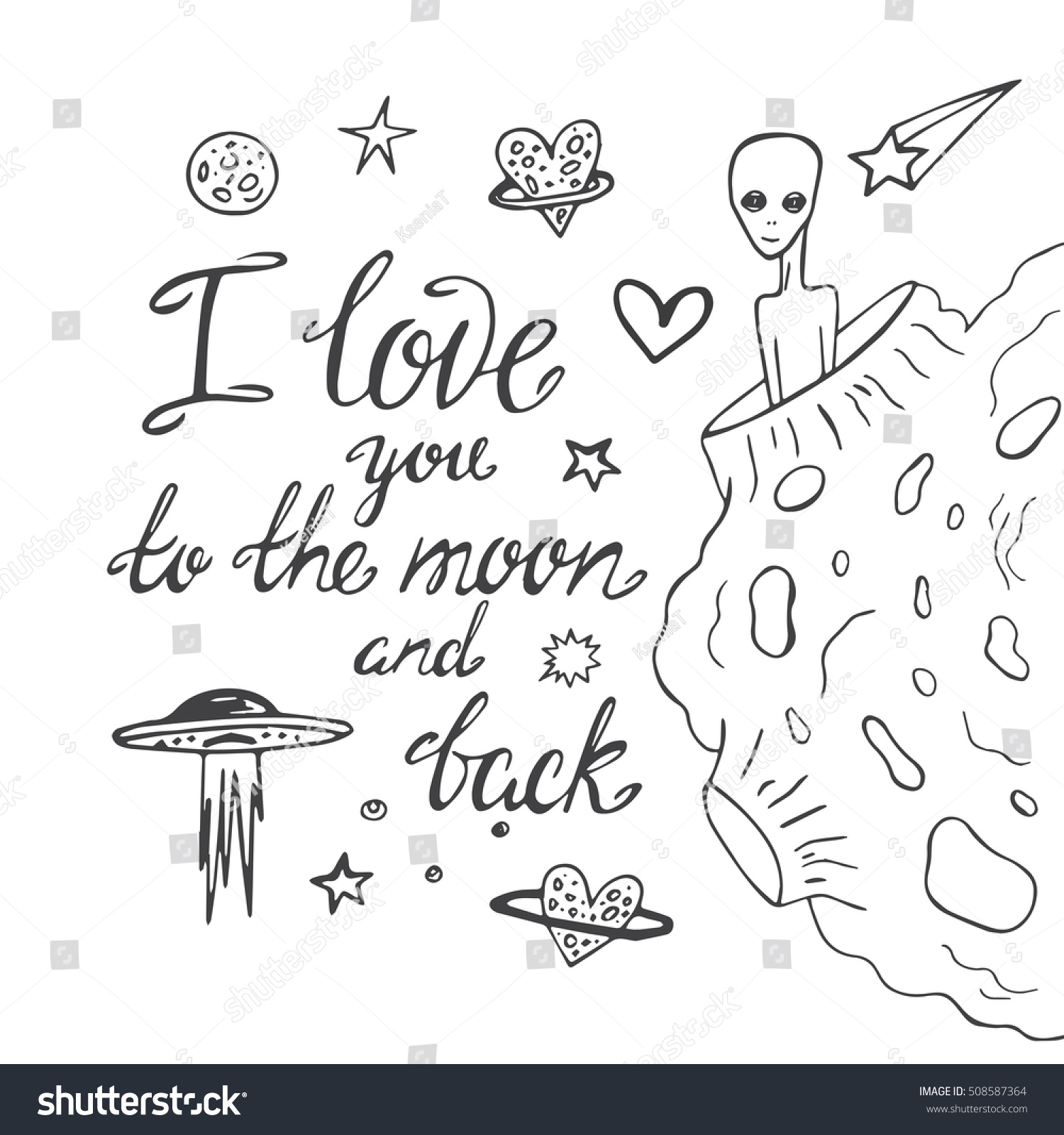 Love You Moon Back Hand Drawn Stock Vector Royalty Free