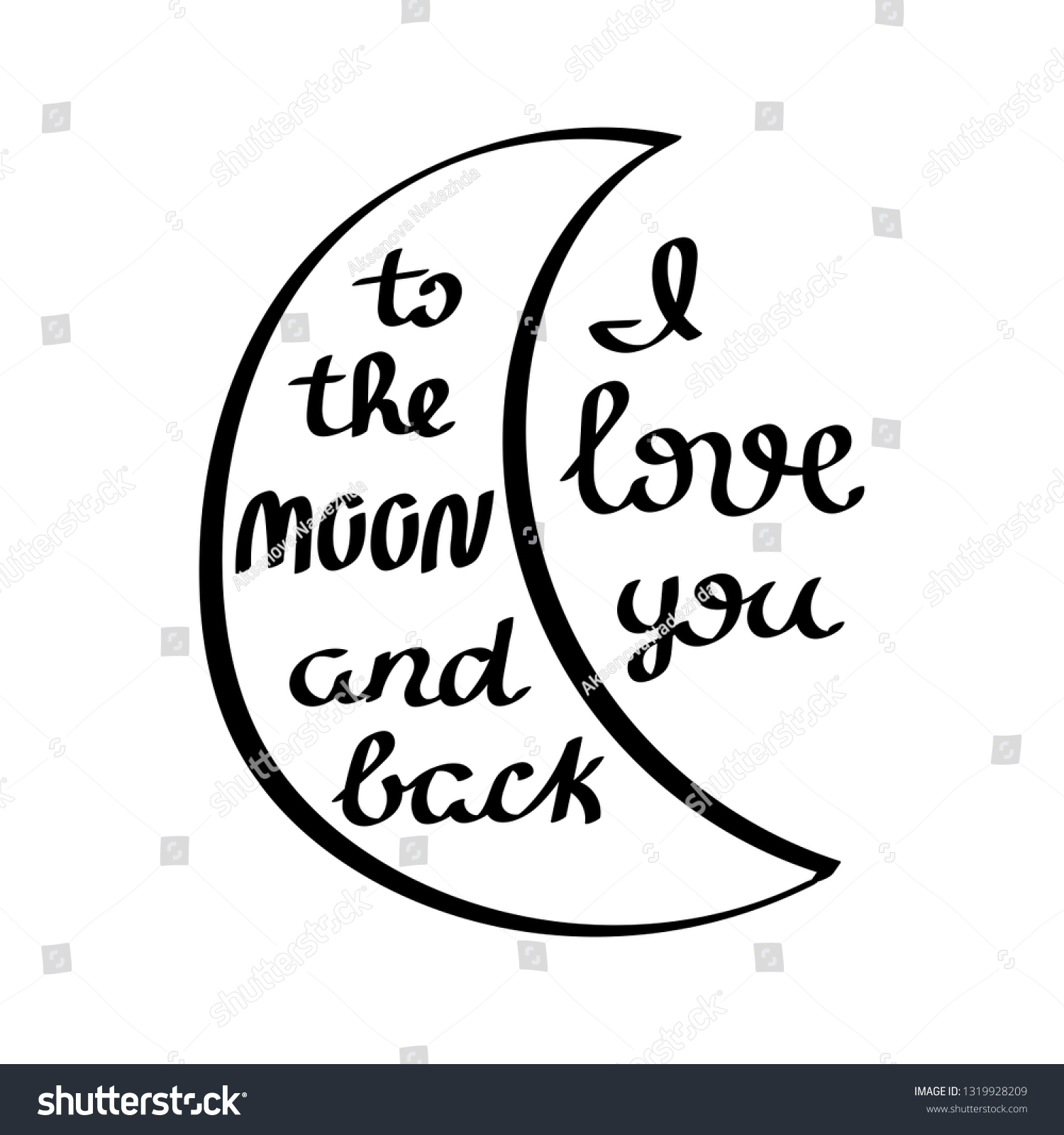 Love You Moon Back Hand Drawn Stock Vector Royalty Free
