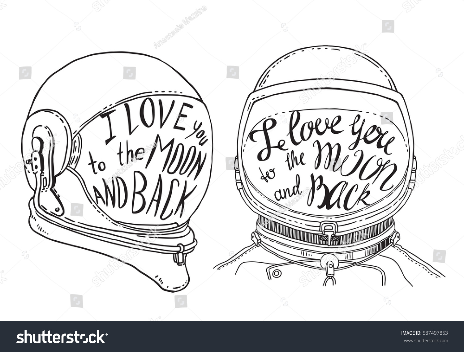 Love You Moon Back Hand Drawn Stock Vector Royalty Free