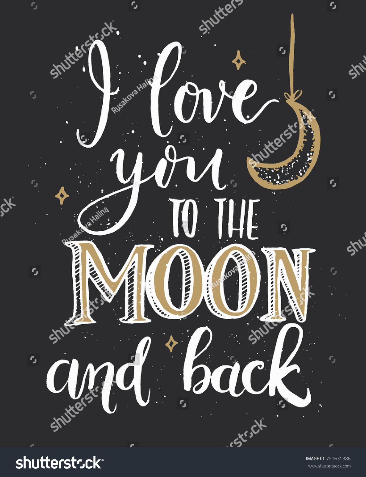 Love You Moon Backhand Lettering Vector Stock Vector (Royalty Free ...