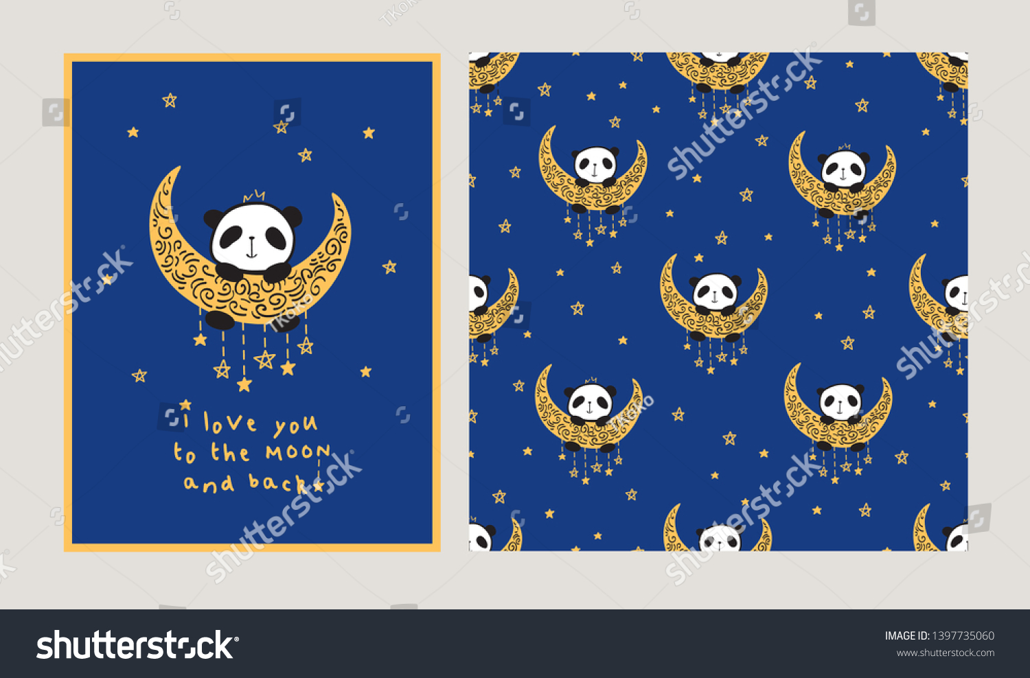 Love You Moon Back Set Greeting Stock Vector Royalty Free